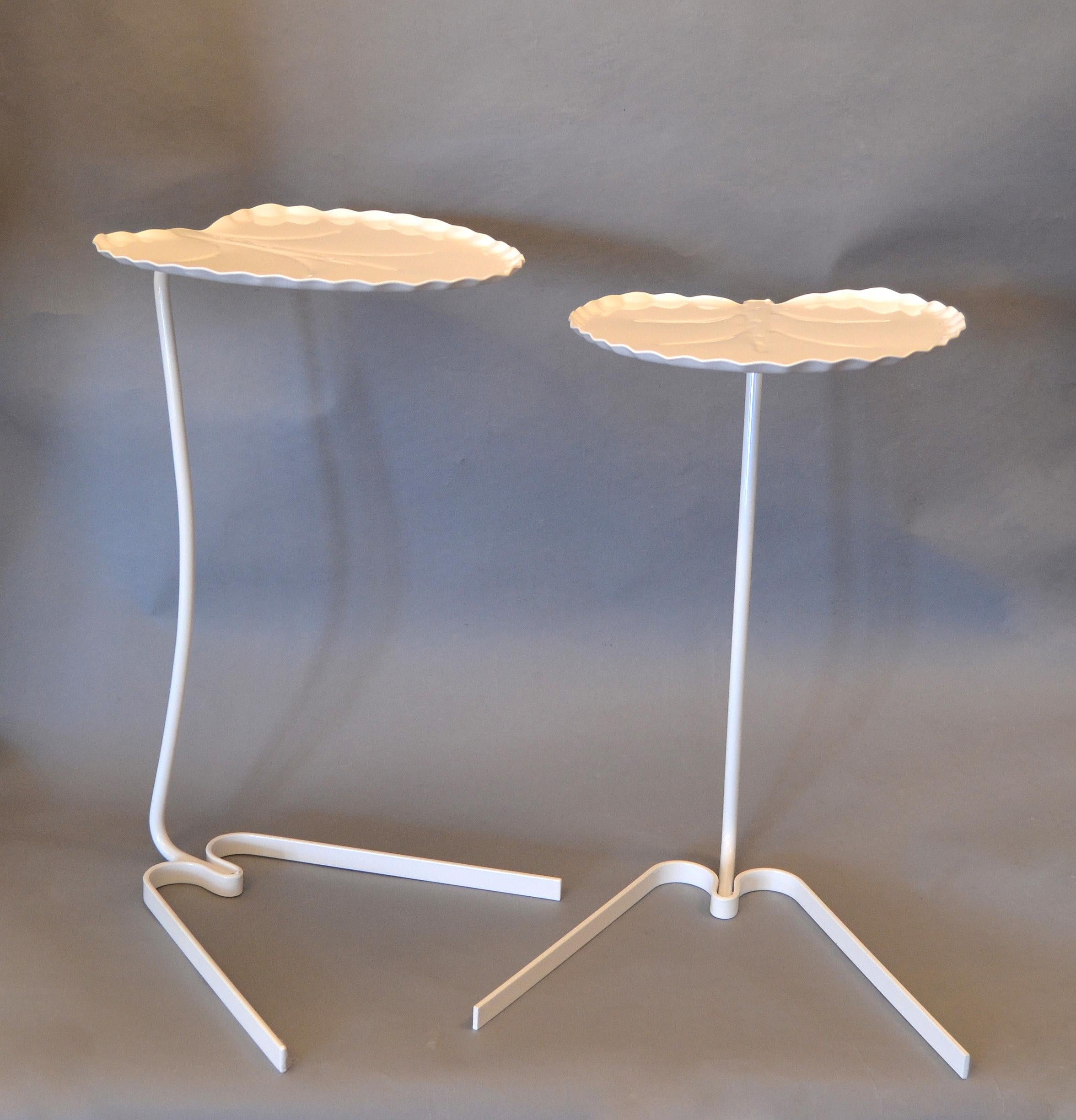 Salterini Mid-Century Modern Pair of Lily Pad Leaf Side End Nesting Tables White 4