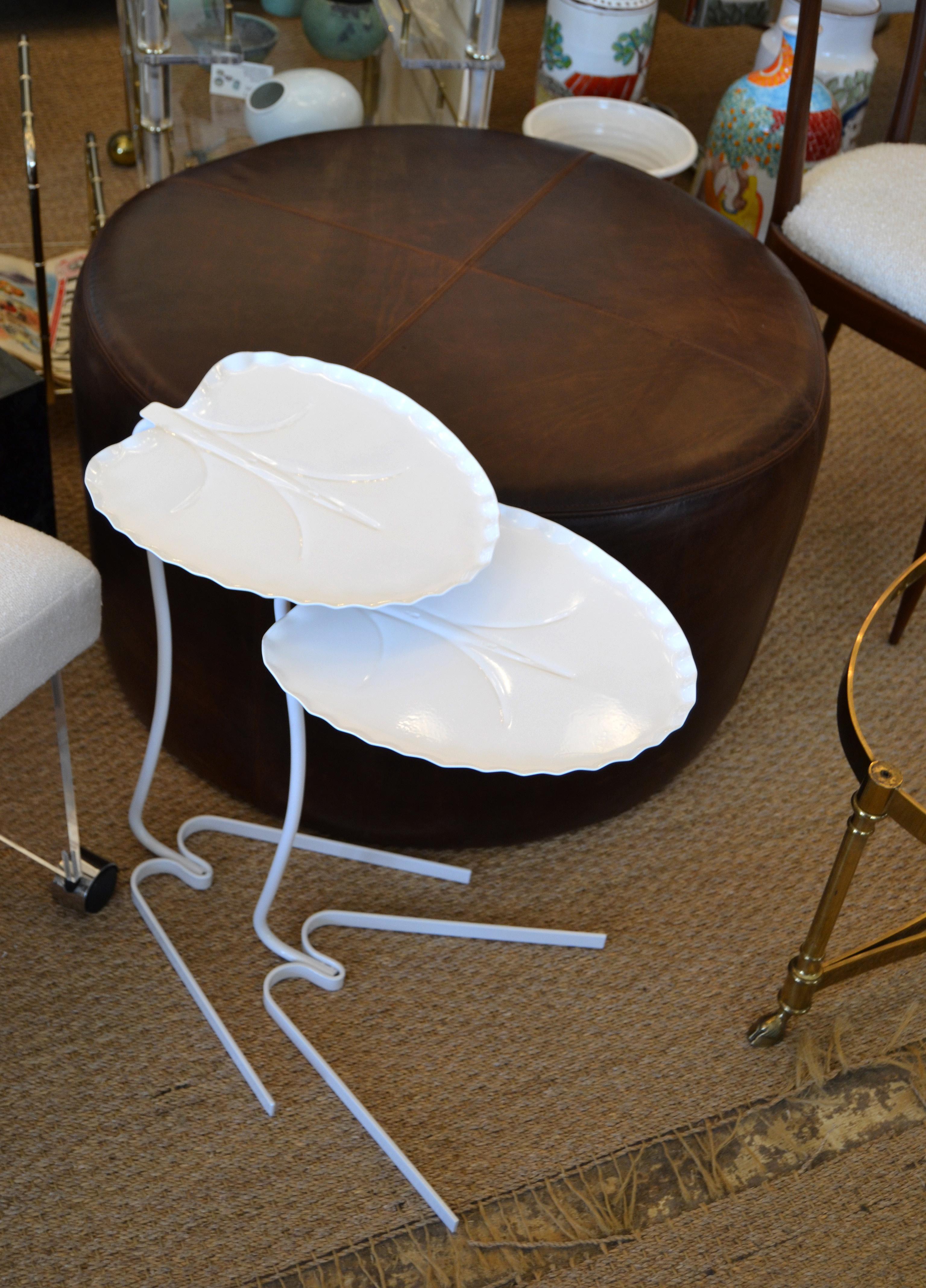 Salterini Mid-Century Modern Pair of Lily Pad Leaf Side End Nesting Tables White 5