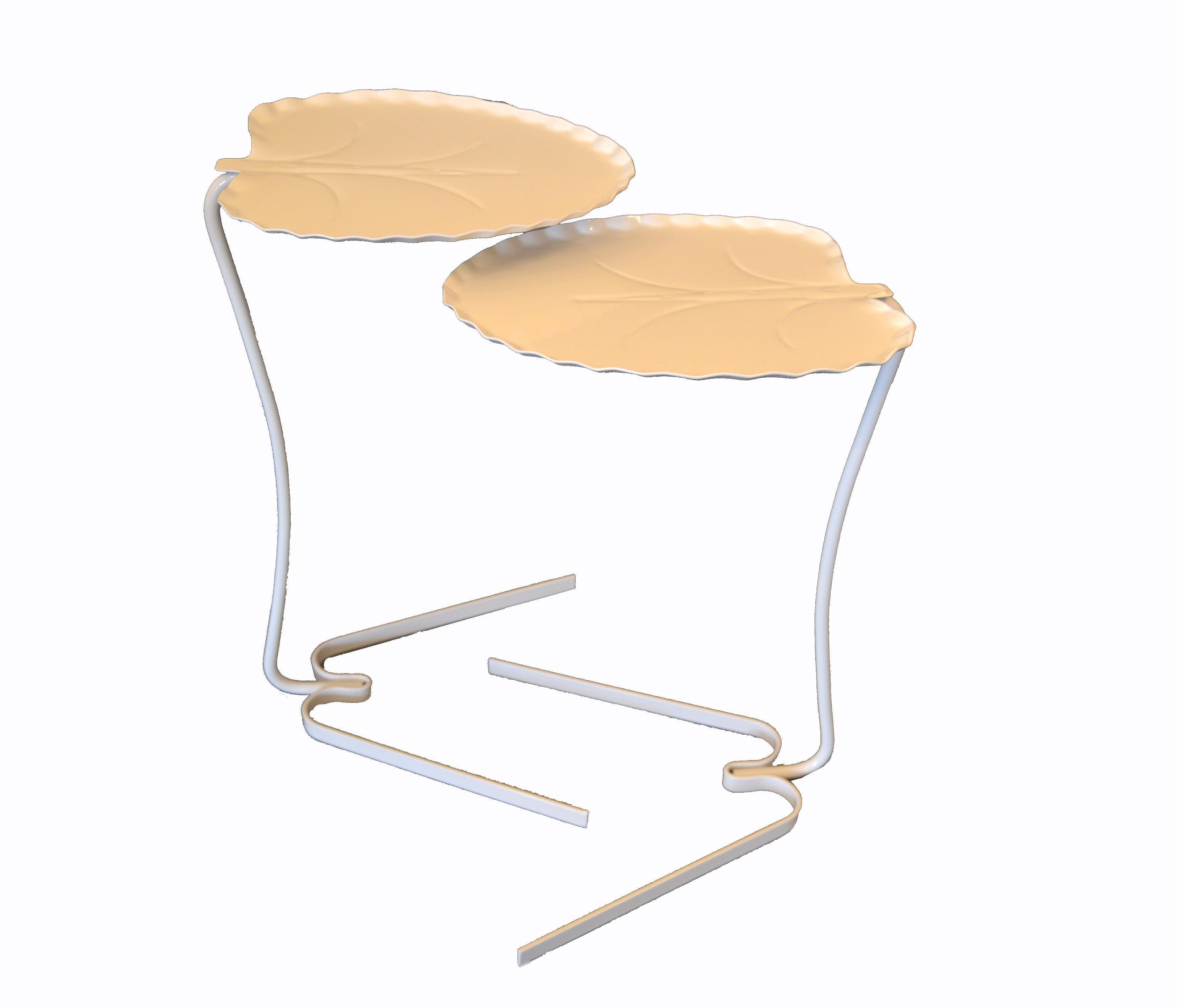 American Salterini Mid-Century Modern Pair of Lily Pad Leaf Side End Nesting Tables White