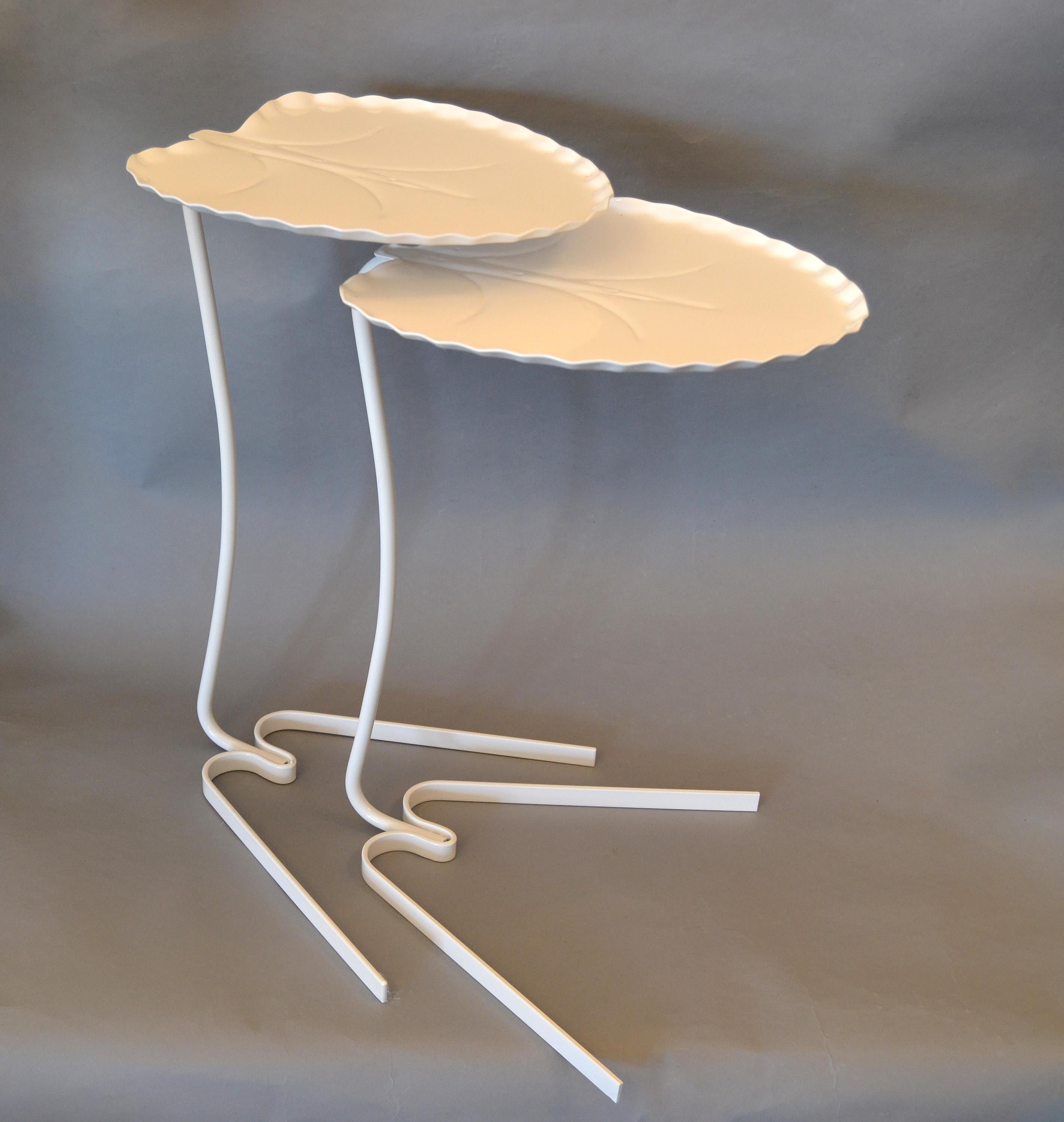 Powder-Coated Salterini Mid-Century Modern Pair of Lily Pad Leaf Side End Nesting Tables White