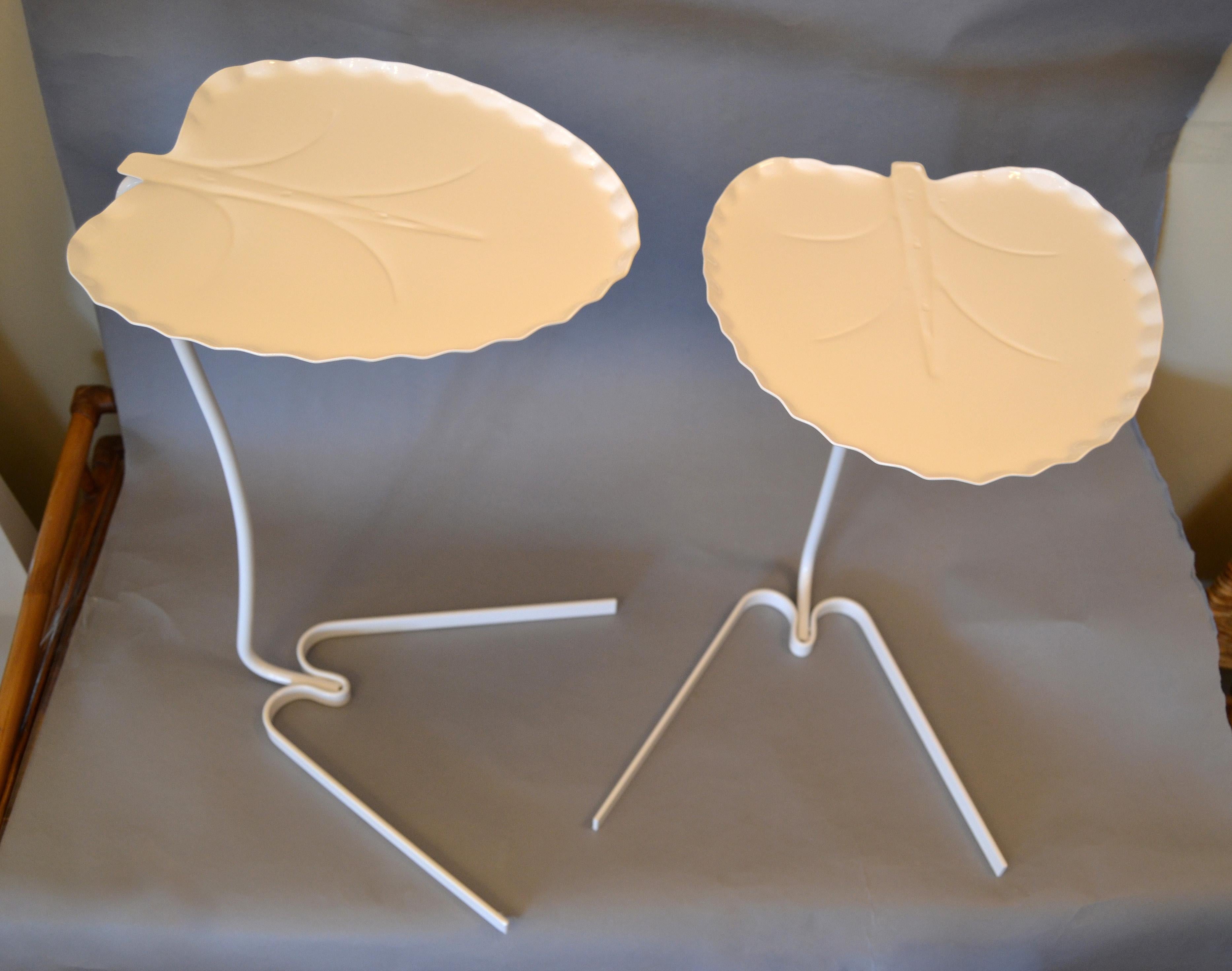 Salterini Mid-Century Modern Pair of Lily Pad Leaf Side End Nesting Tables White 1
