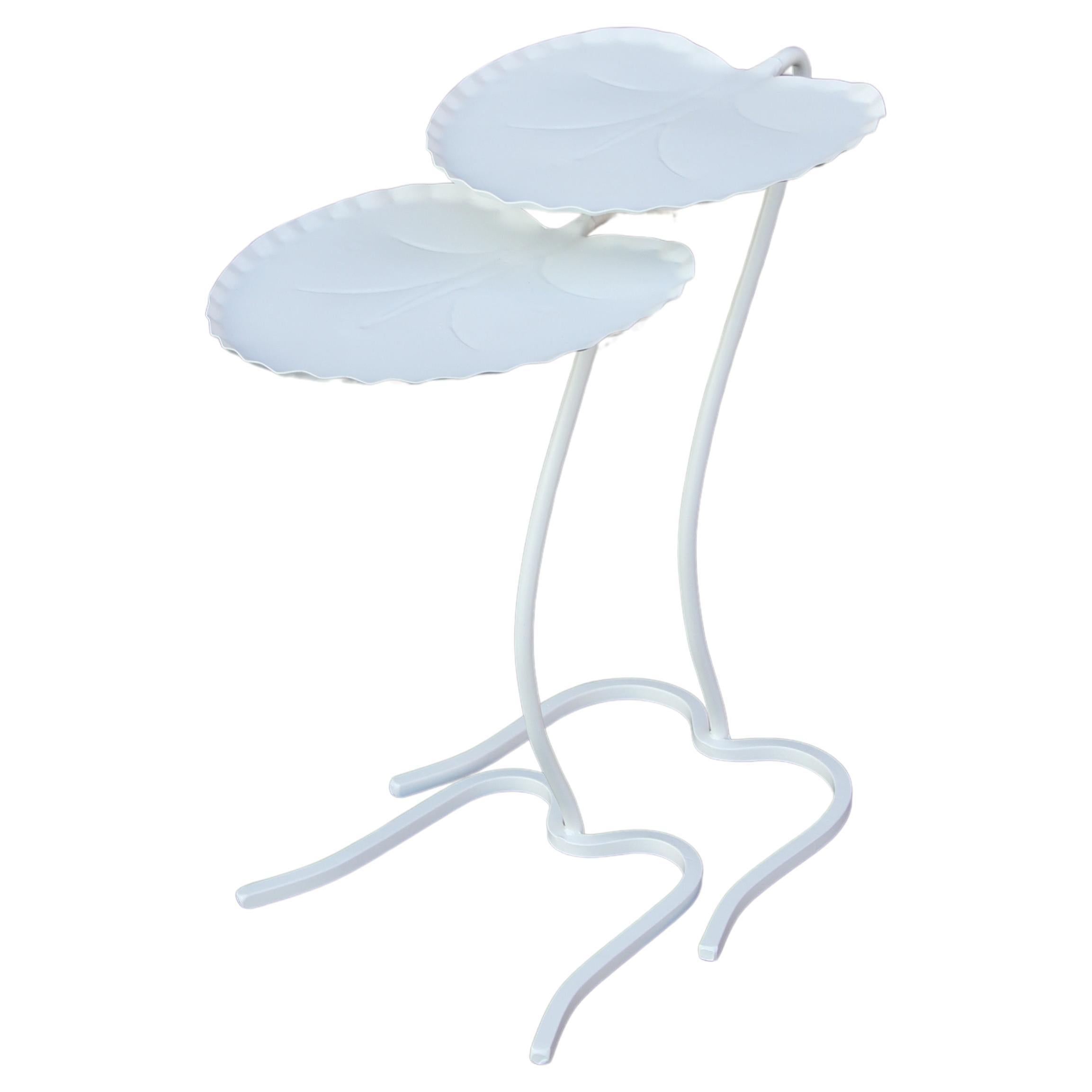 Salterini Mid-Century Modern Pair of Lily Pad Leaf Side End Nesting Tables White For Sale