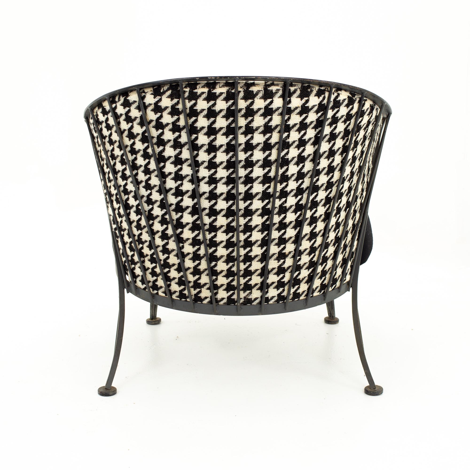 Salterini Mid Century Outdoor Wrought Iron and Black and White Houndstooth Patio 2