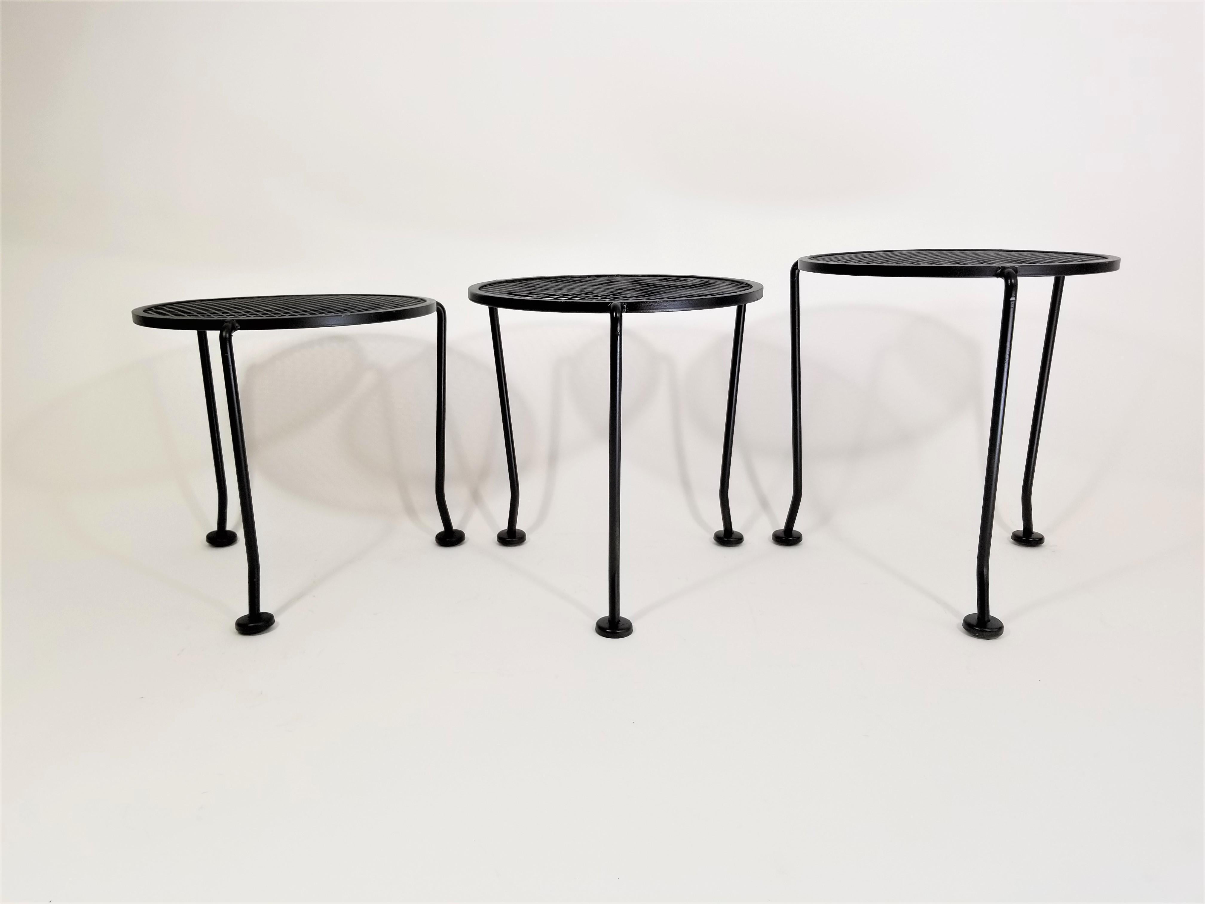 Salterini Nesting Tables Round Black Wrought Iron Midcentury, Set of 3 6