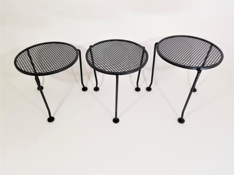 Salterini Nesting Tables Round Black Wrought Iron Midcentury, Set of 3