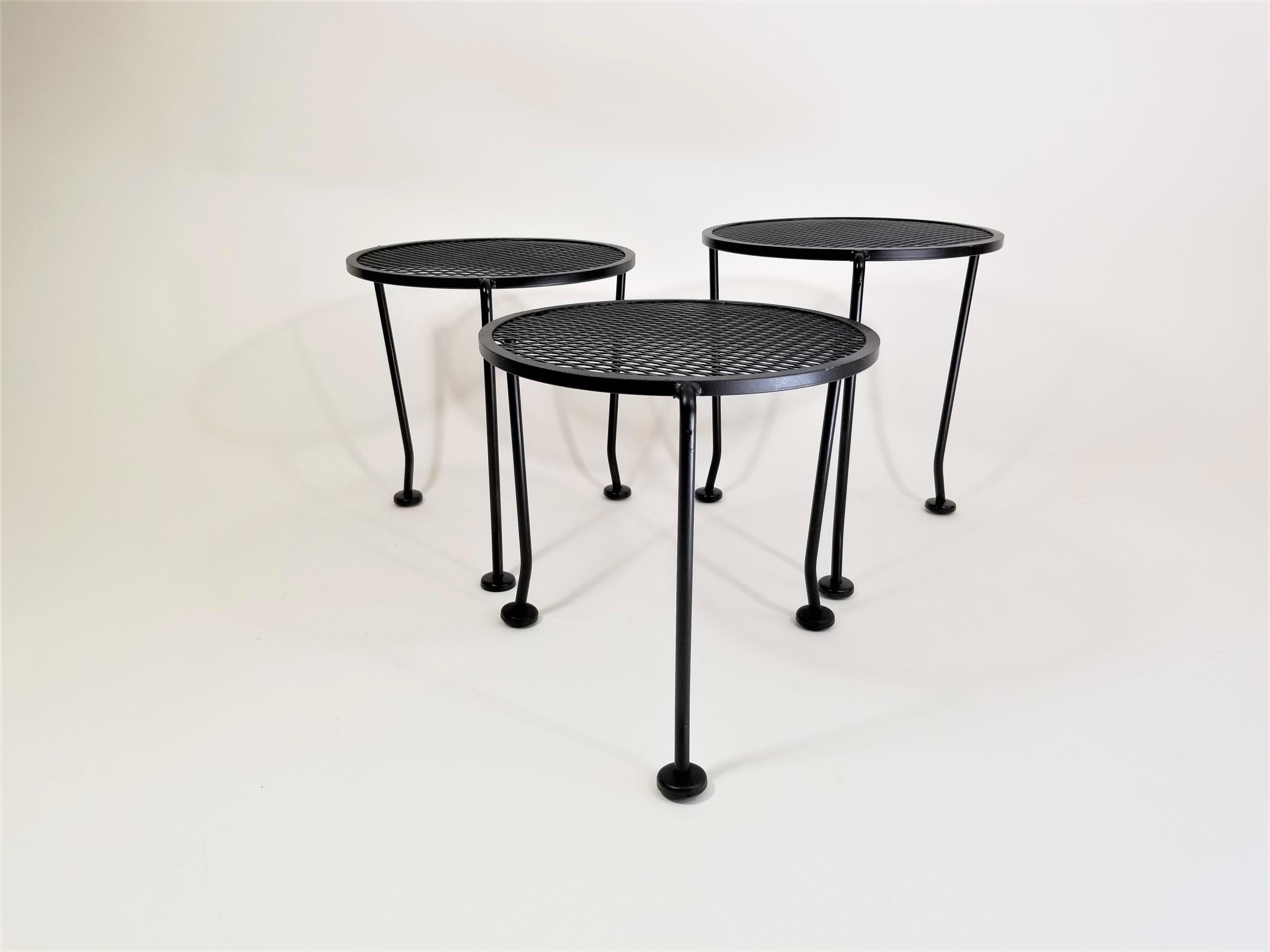 Salterini Nesting Tables Round Black Wrought Iron Midcentury, Set of 3 11