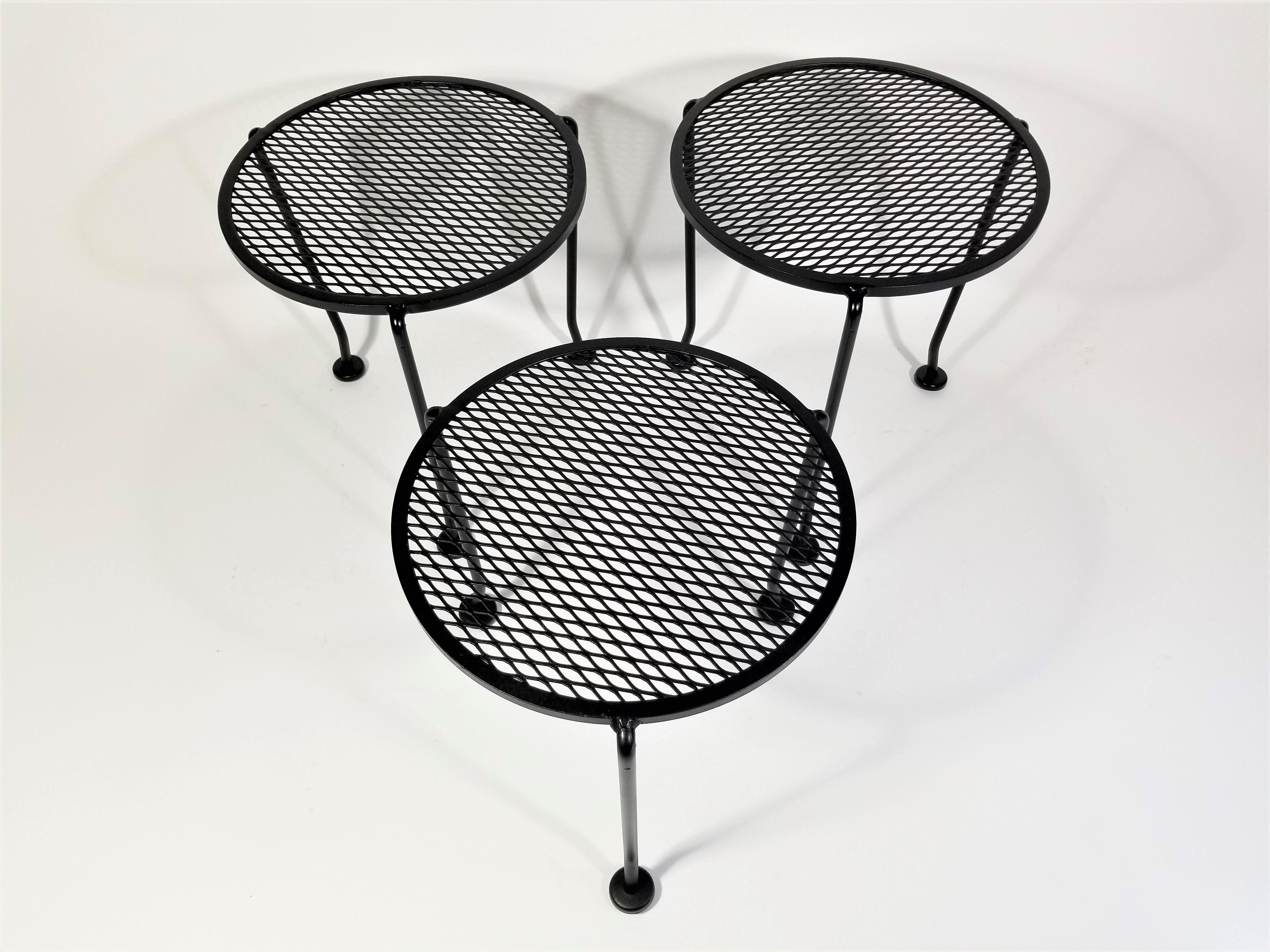 Salterini Nesting Tables Round Black Wrought Iron Midcentury, Set of 3 12