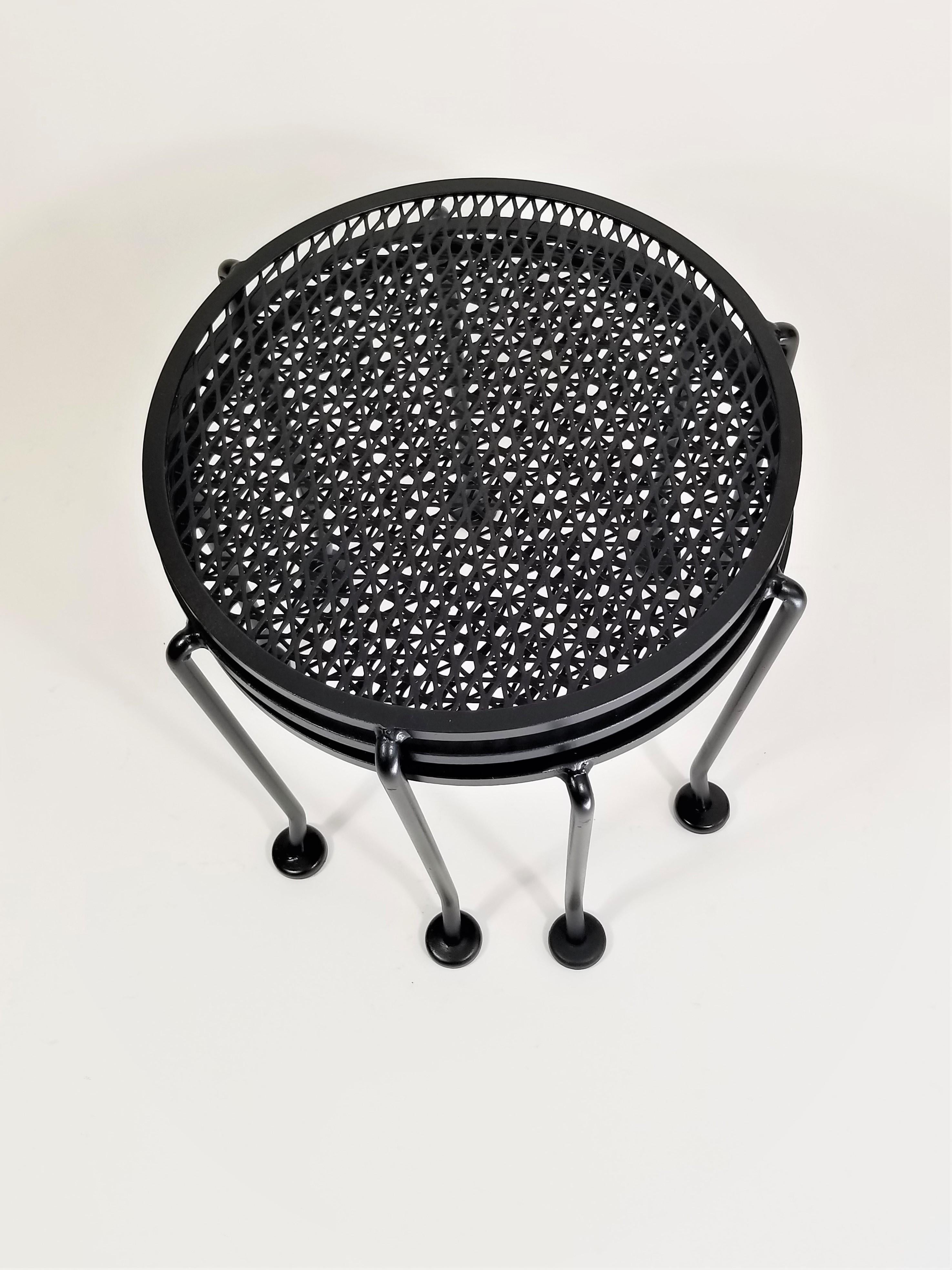 Salterini Nesting Tables Round Black Wrought Iron Midcentury, Set of 3 5