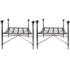 Salterini Pair by Mario Papperzini Italian Wrought Iron Ottomans