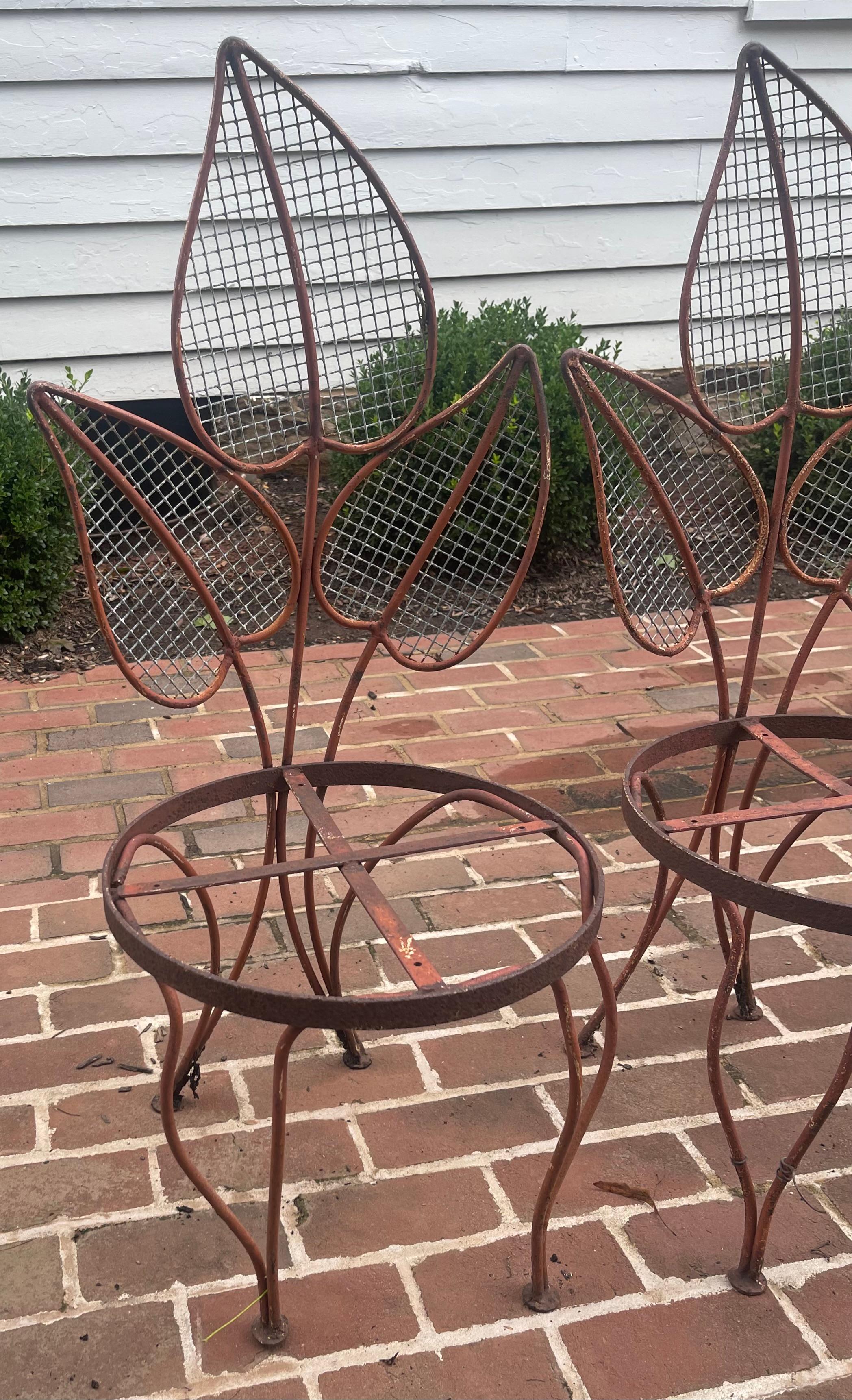 Salterini Palm Leaf Back Chairs In Distressed Condition For Sale In Belle Mead, NJ