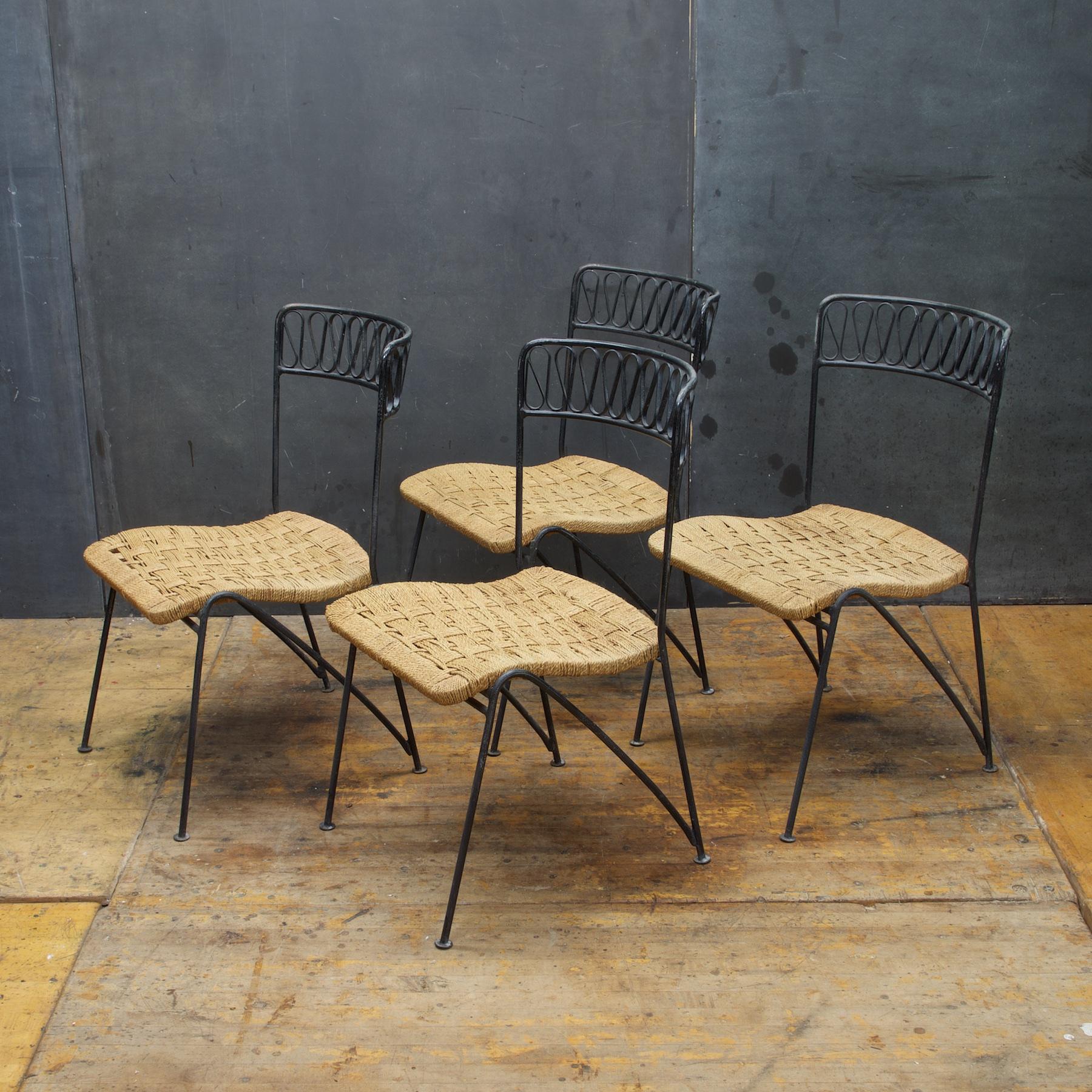 The most beautiful and rare of garden furniture designs by Maurizio Tempestini created for John B. Salterini's iron-making warehouse in Brooklyn New York. Some retain metal labels and paper labels as well. These have lived indoors their entire