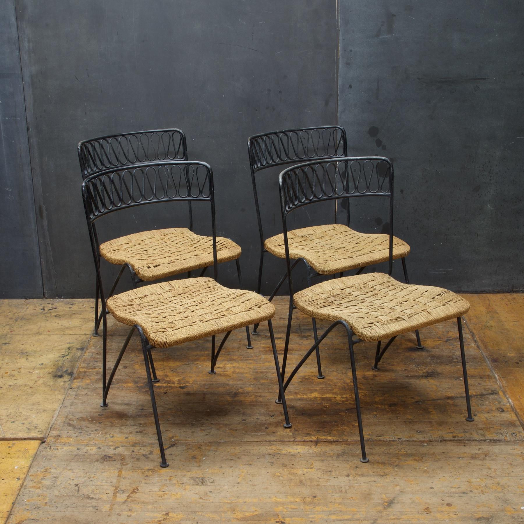Mid-Century Modern Salterini Ribbon Garden Rope Chairs Tempestini Iron Ribbon Series Patio Rush