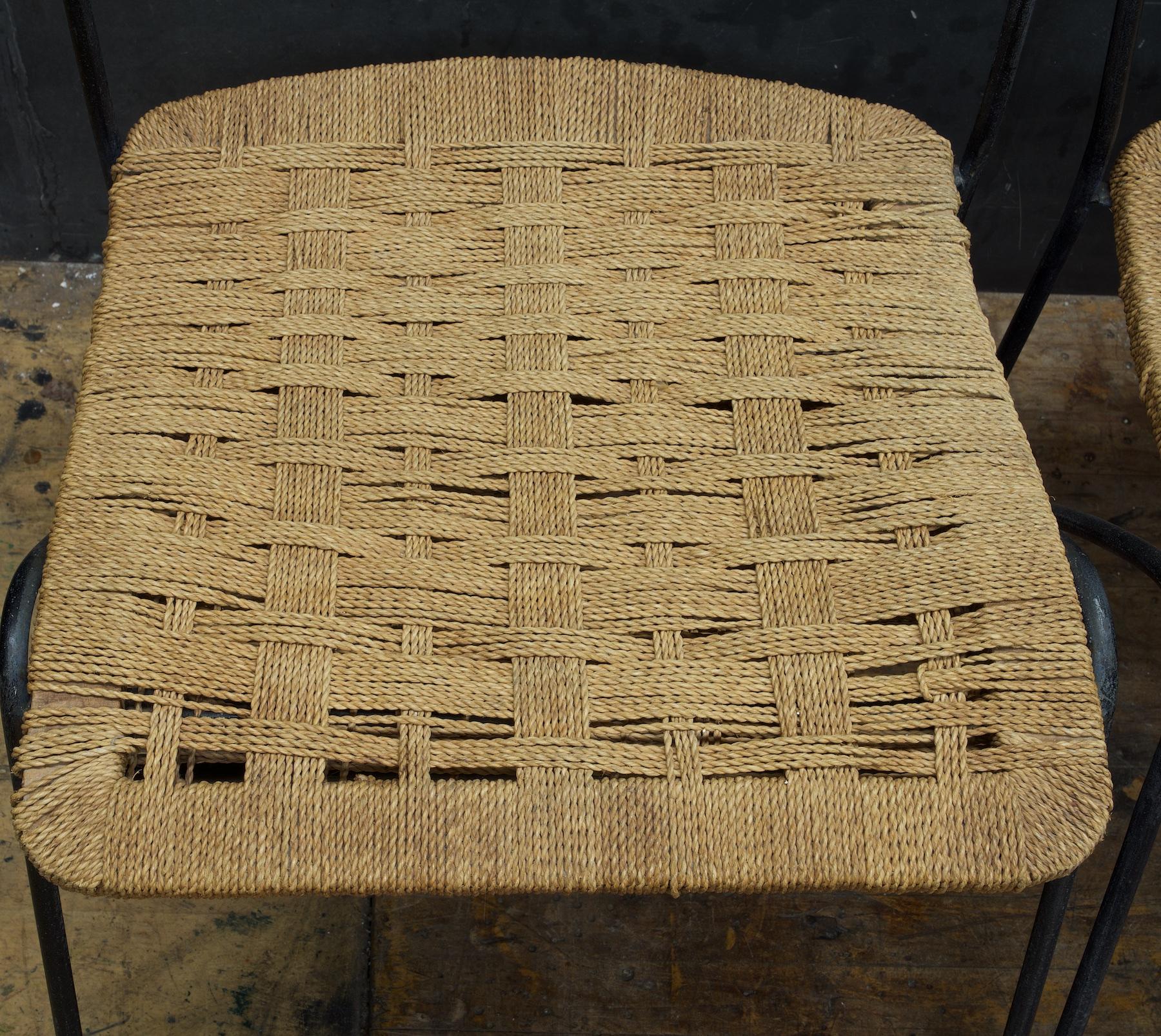 Mid-20th Century Salterini Ribbon Garden Rope Chairs Tempestini Iron Ribbon Series Patio Rush