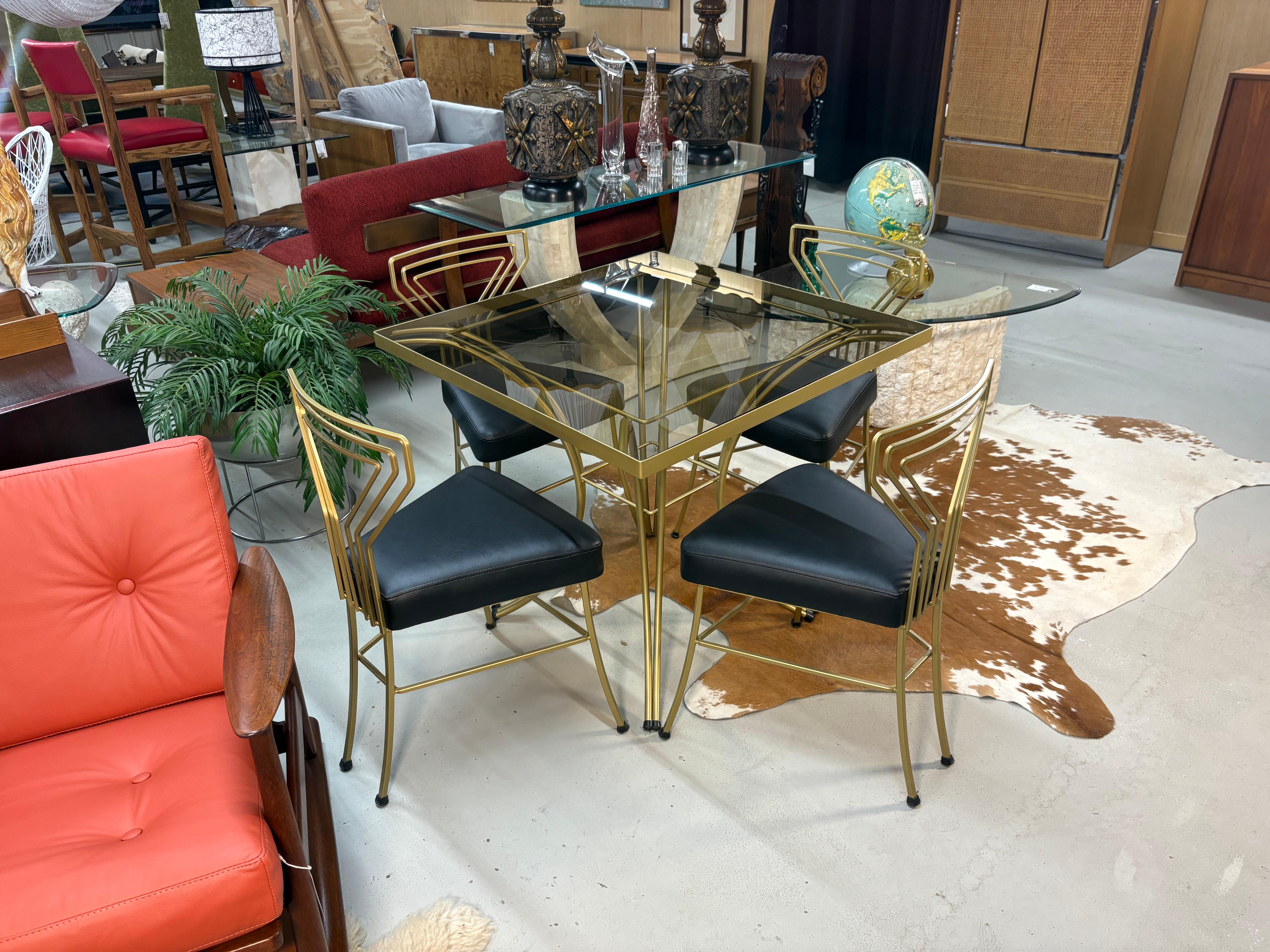 Salterini Style Art Deco / Modern Goldlackiert Vergoldet Metall Glasplatte Dinette Set im Angebot 7