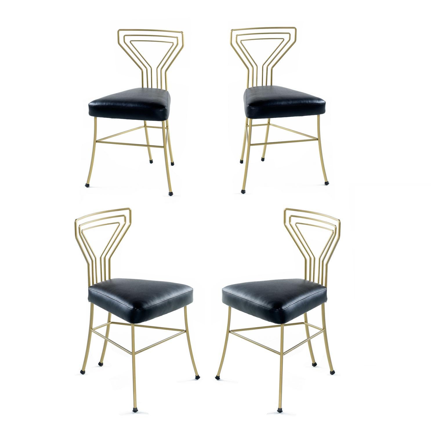 Art Deco, Hollywood Regency and Mid-Century Modern design elements have combined to create what is arguably the most sublime patio dinette set ever. Gilt gold and black glam of this caliber transcends trends. Steeped in mystery, we have no idea who