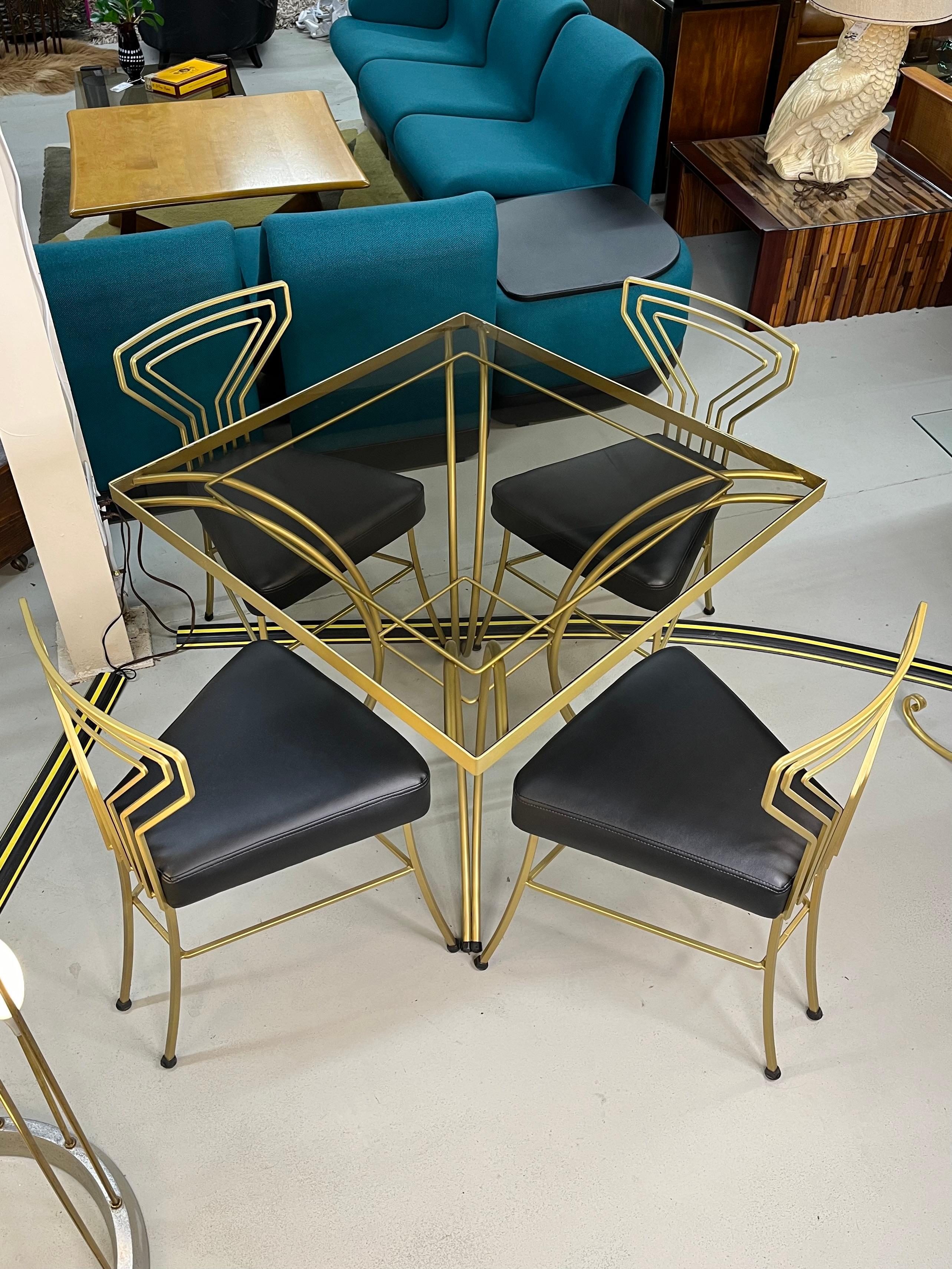 Salterini Style Art Deco / Modern Goldlackiert Vergoldet Metall Glasplatte Dinette Set (Moderne der Mitte des Jahrhunderts) im Angebot