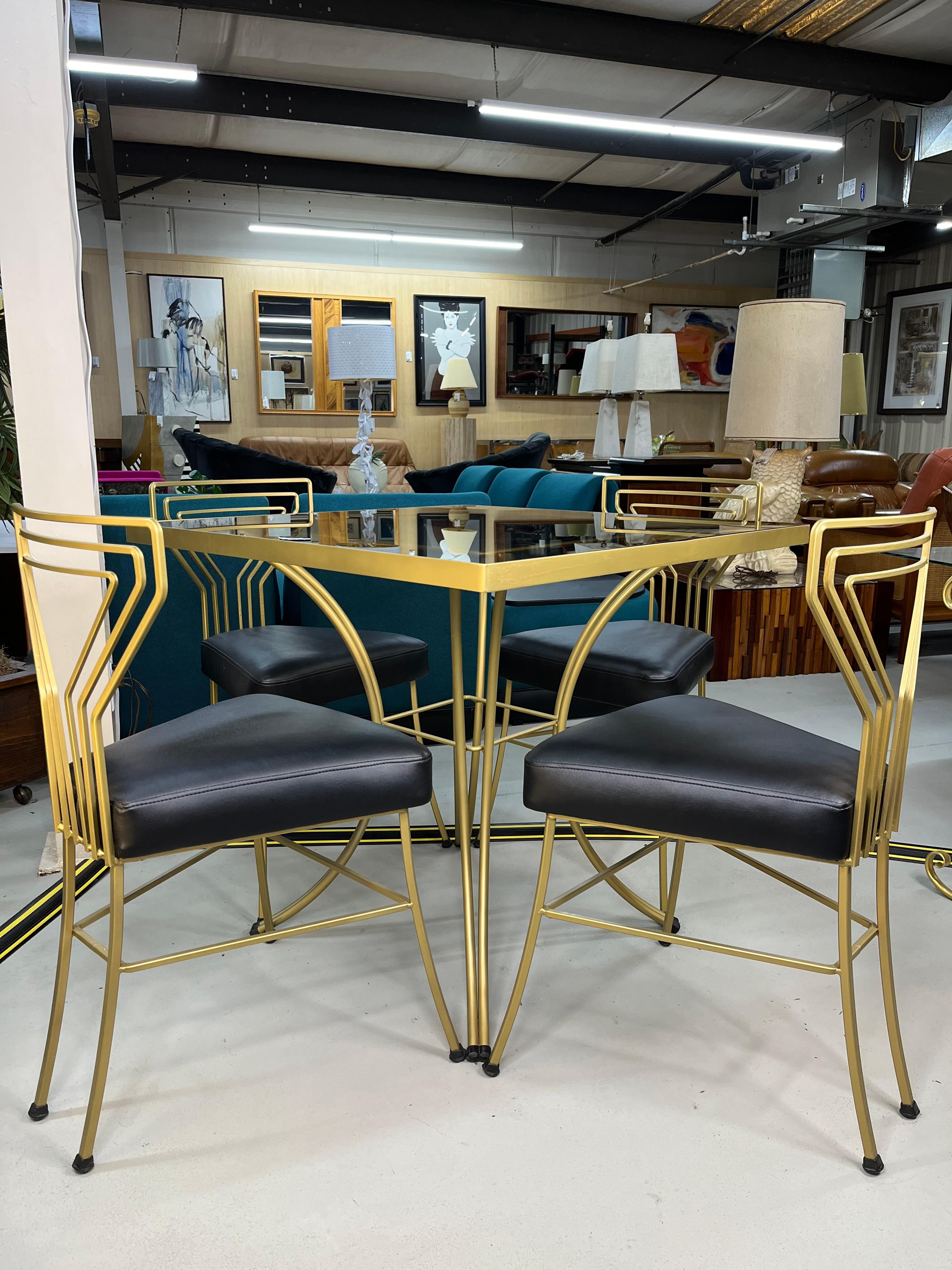 Salterini Style Art Deco / Modern Goldlackiert Vergoldet Metall Glasplatte Dinette Set (20. Jahrhundert) im Angebot