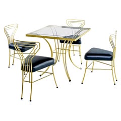 Vintage Salterini Style Art Deco / Modern Gold Painted Gilt Metal Glass Top Dinette Set