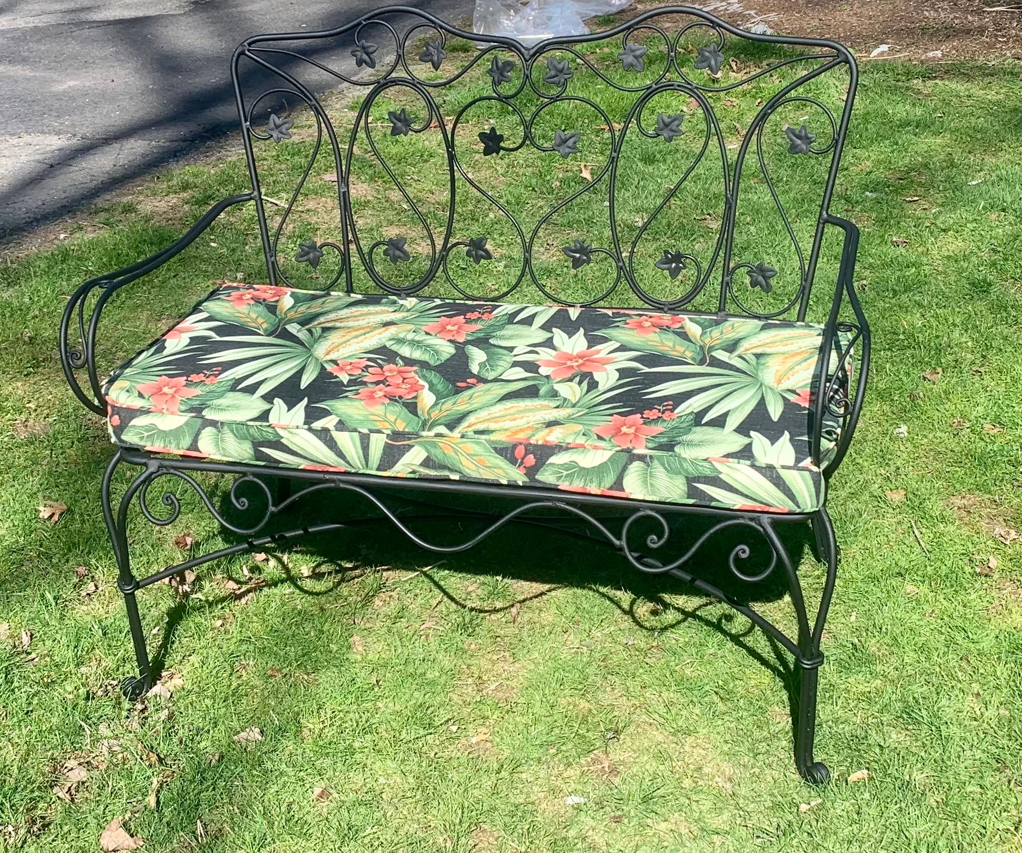20th Century Salterini Style Garden Bench with Custom Cushion For Sale
