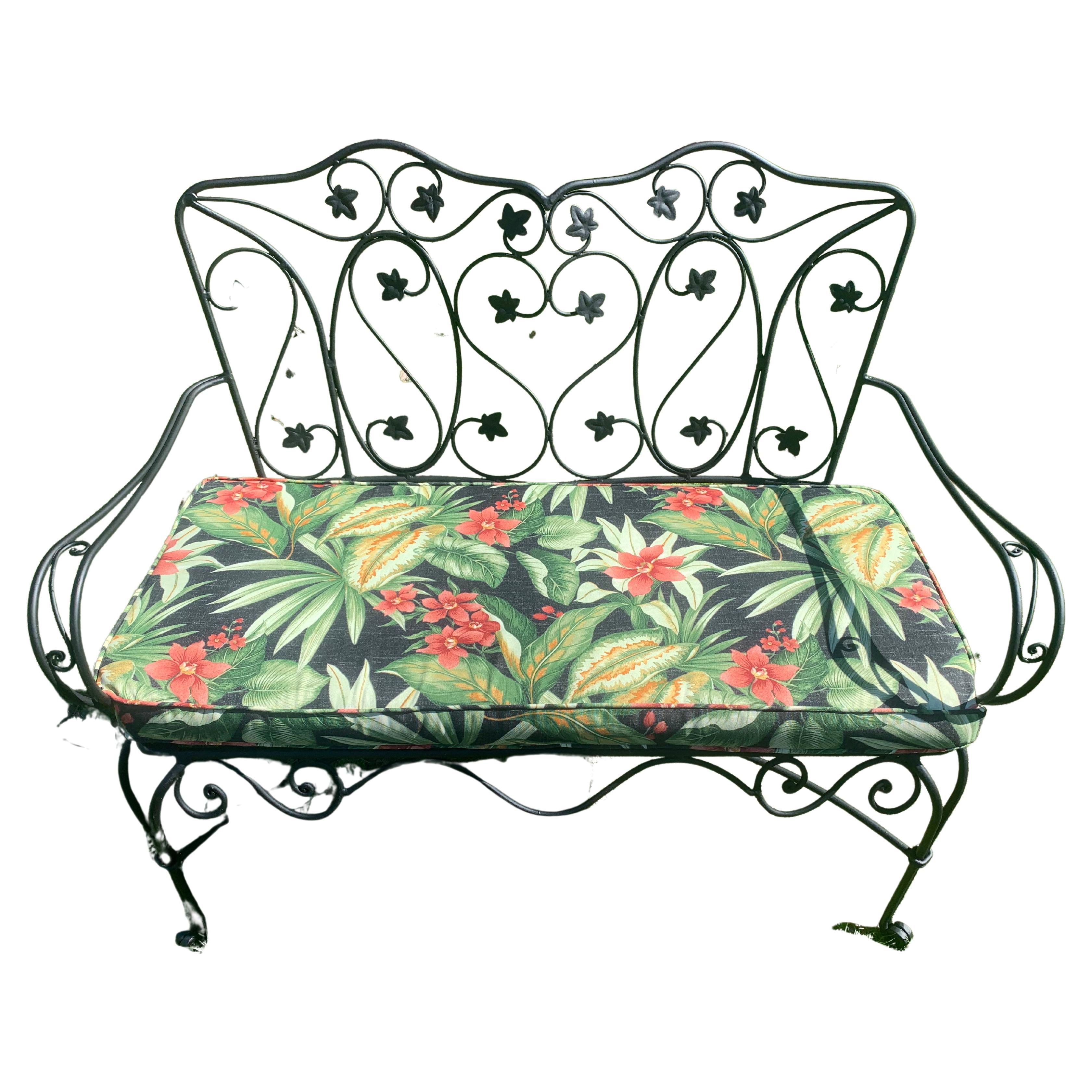 Salterini Style Garden Bench with Custom Cushion For Sale