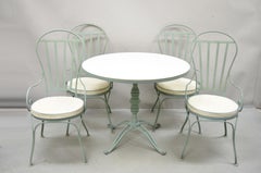 Salterini Style Green Wrought Iron Scrolling Dining Set French Bistro - 5 pc Set