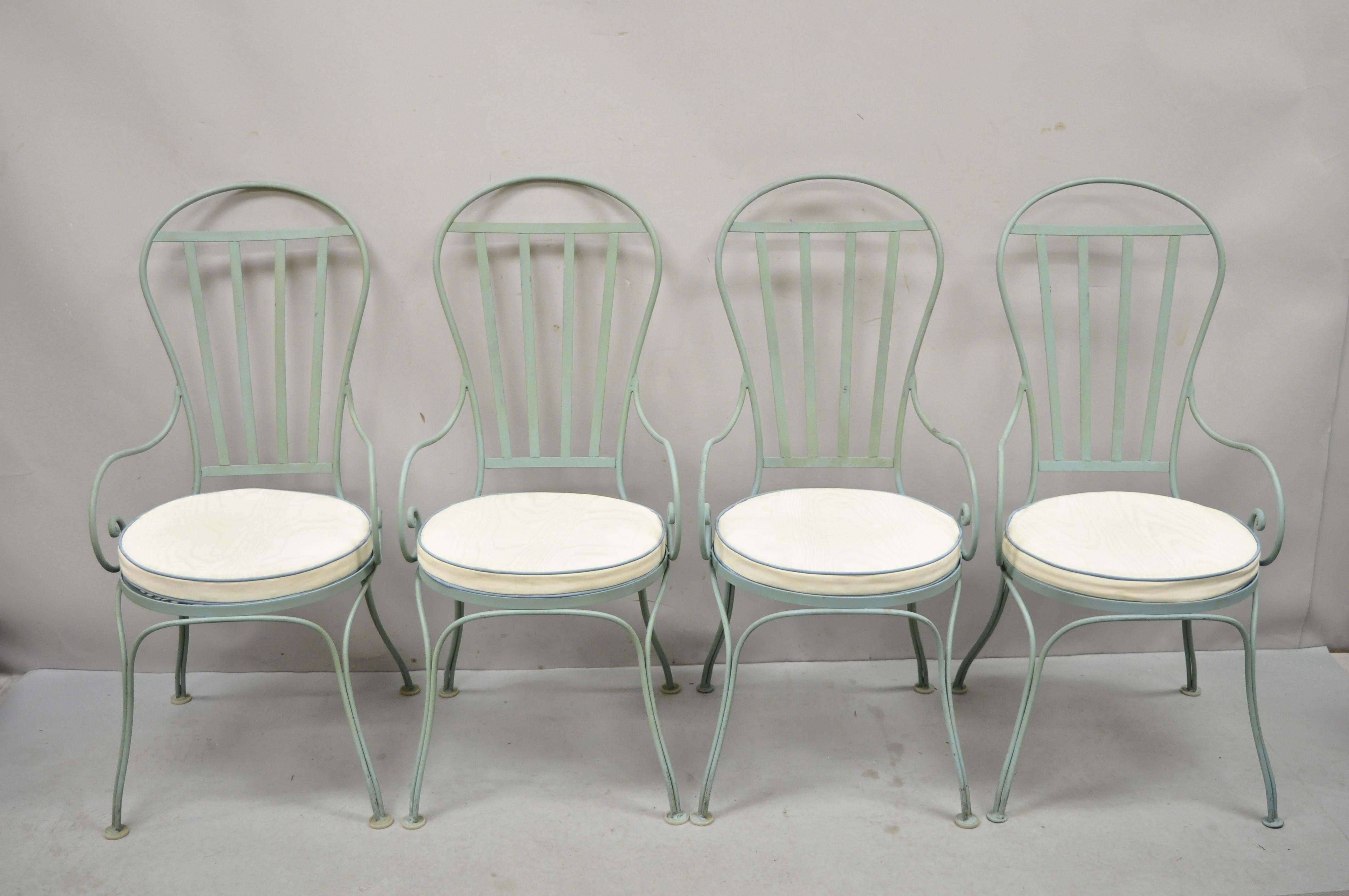 Mid-Century Modern Salterini Style Green Wrought Iron Scrolling Dining Set French Bistro - 5 pc Set