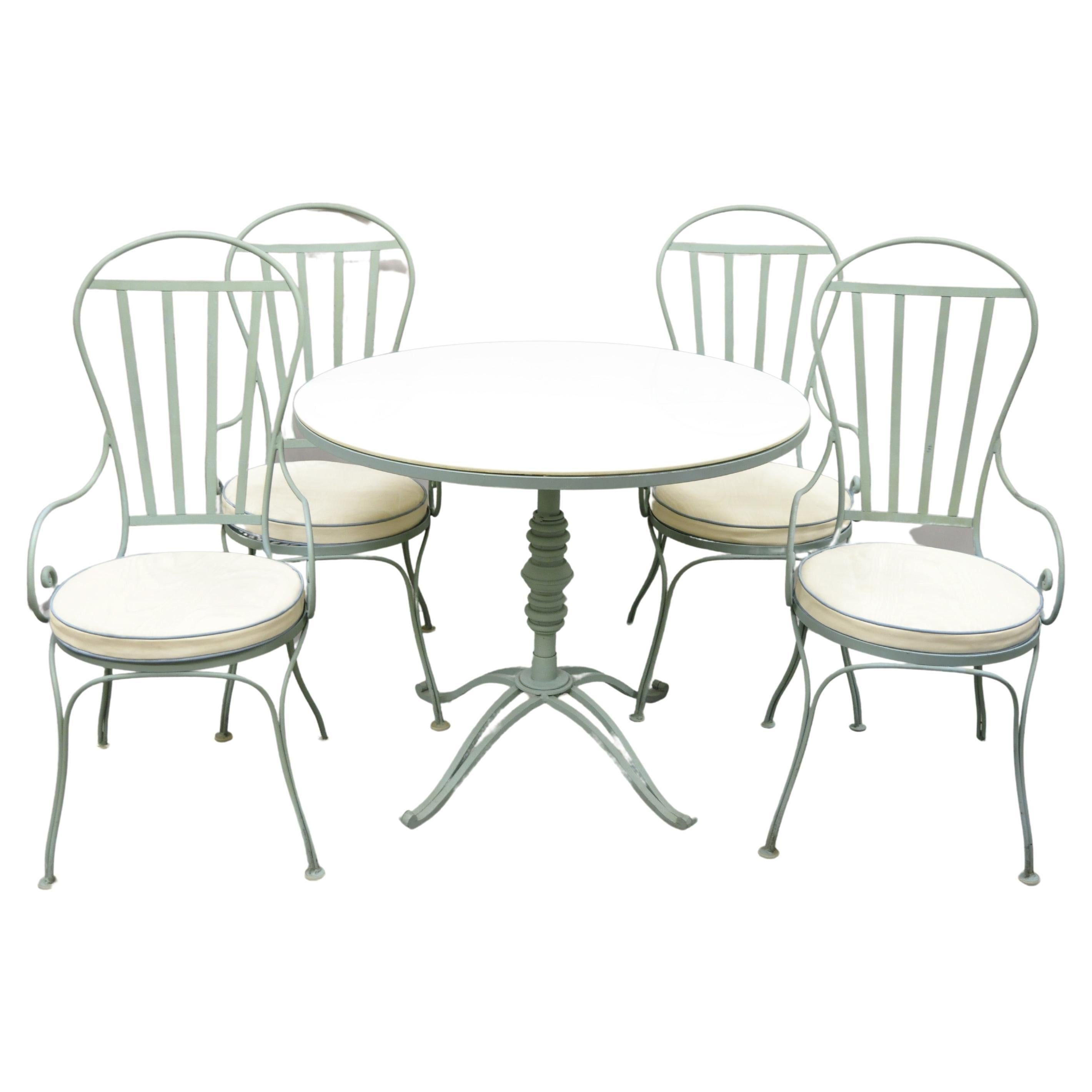 Salterini Style Green Wrought Iron Scrolling Dining Set French Bistro - 5 pc Set