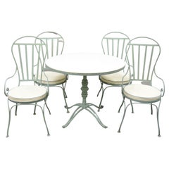Vintage Salterini Style Green Wrought Iron Scrolling Dining Set French Bistro - 5 pc Set