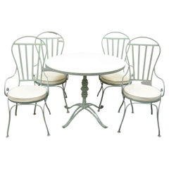 Retro Salterini Style Green Wrought Iron Scrolling Dining Set French Bistro - 5 pc Set