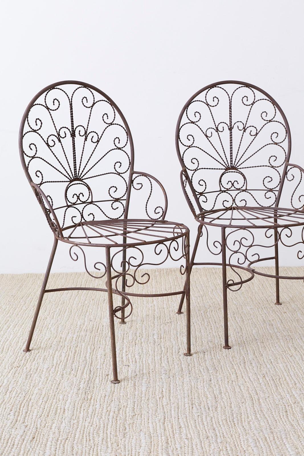 Mid-Century Modern Salterini Style Iron Fan Back Garden Patio Chairs