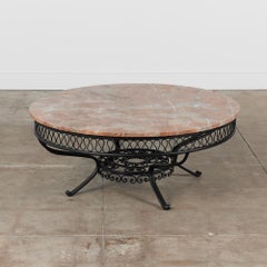 Salterini Style Round "Ribbon" Patio Coffee Table with Marble Top