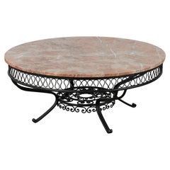 Salterini Style Round "Ribbon" Patio Coffee Table with Marble Top