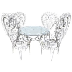 Used Salterini Style White Iron Peacock Patio Set