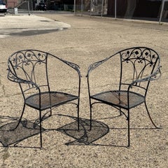 Salterini Style Wrought Iron Garden Patio Arm Chairs by Florentine Craft Studio