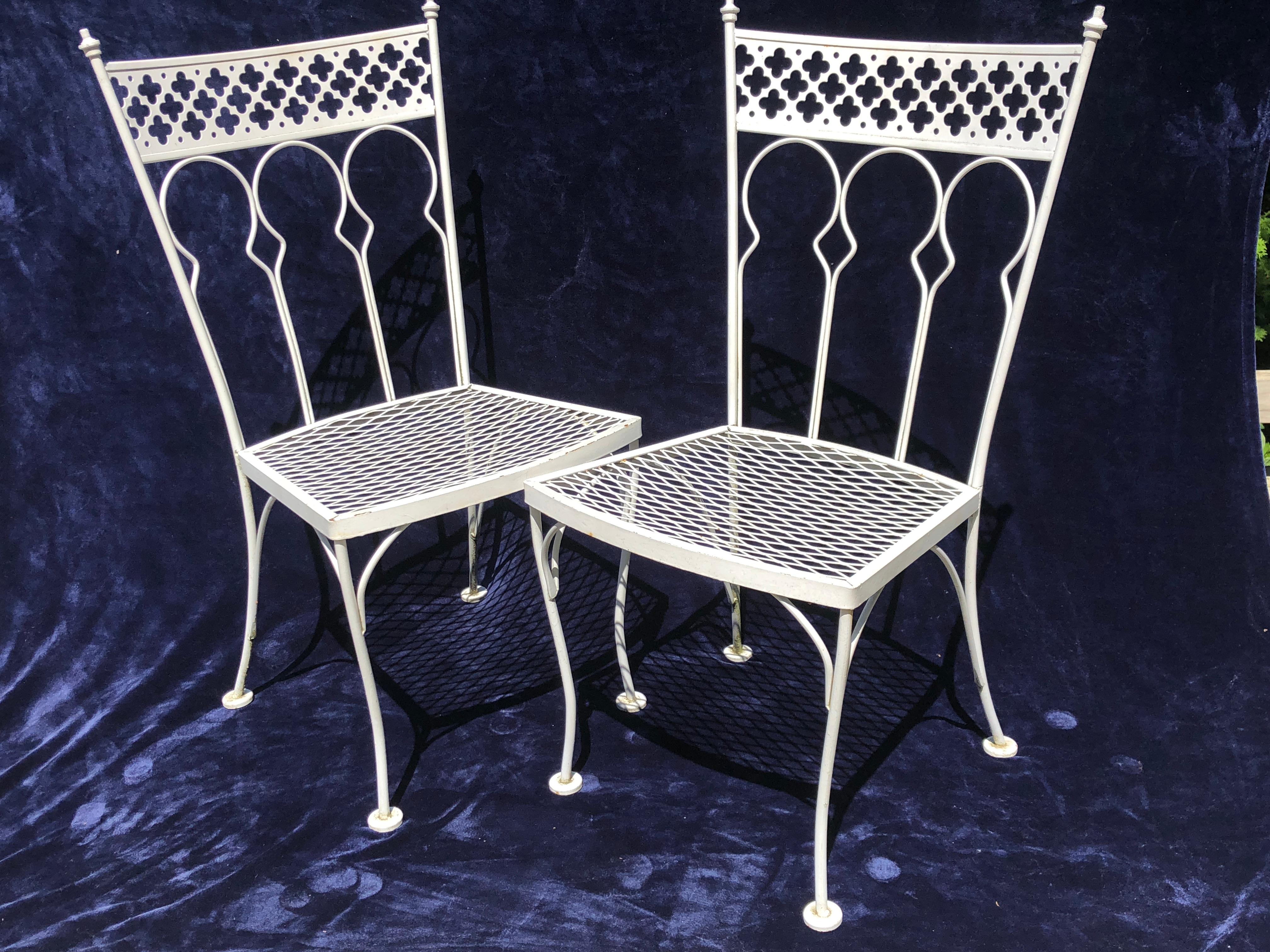 Aesthetic Movement Salterini Taj Mahal Pair of Wrought Iron Rare Midcentury Patio Dining Chairs For Sale
