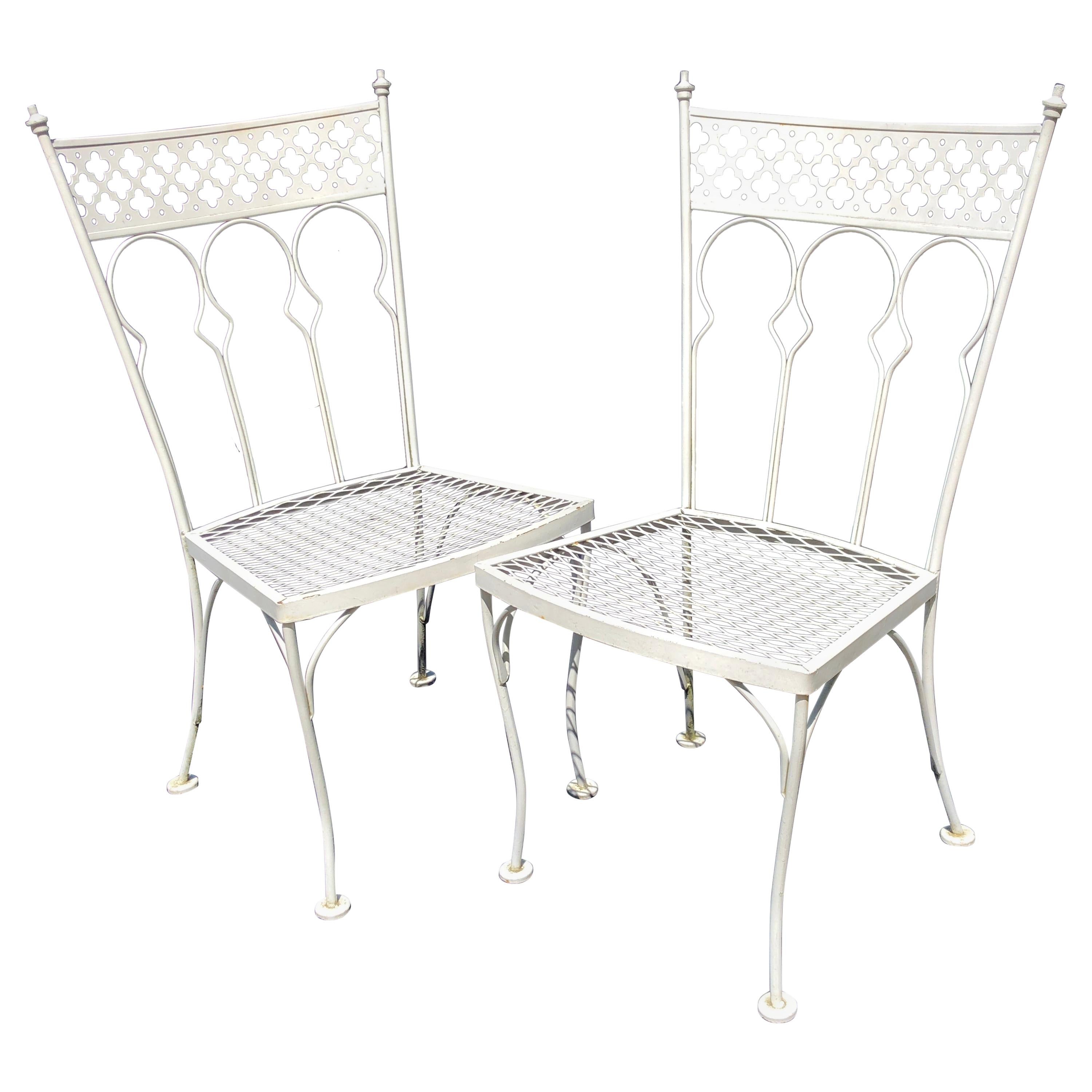 Salterini Taj Mahal Pair of Wrought Iron Rare Midcentury Patio Dining Chairs For Sale