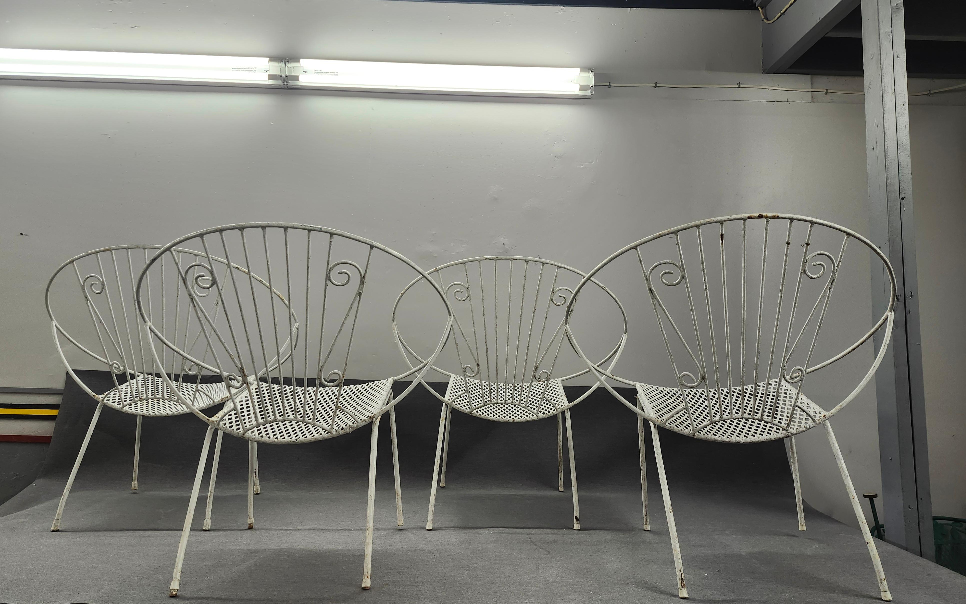 20ième siècle Salterini Tempestini ensemble de 4 chaises Radar en fer forgé vintage  en vente