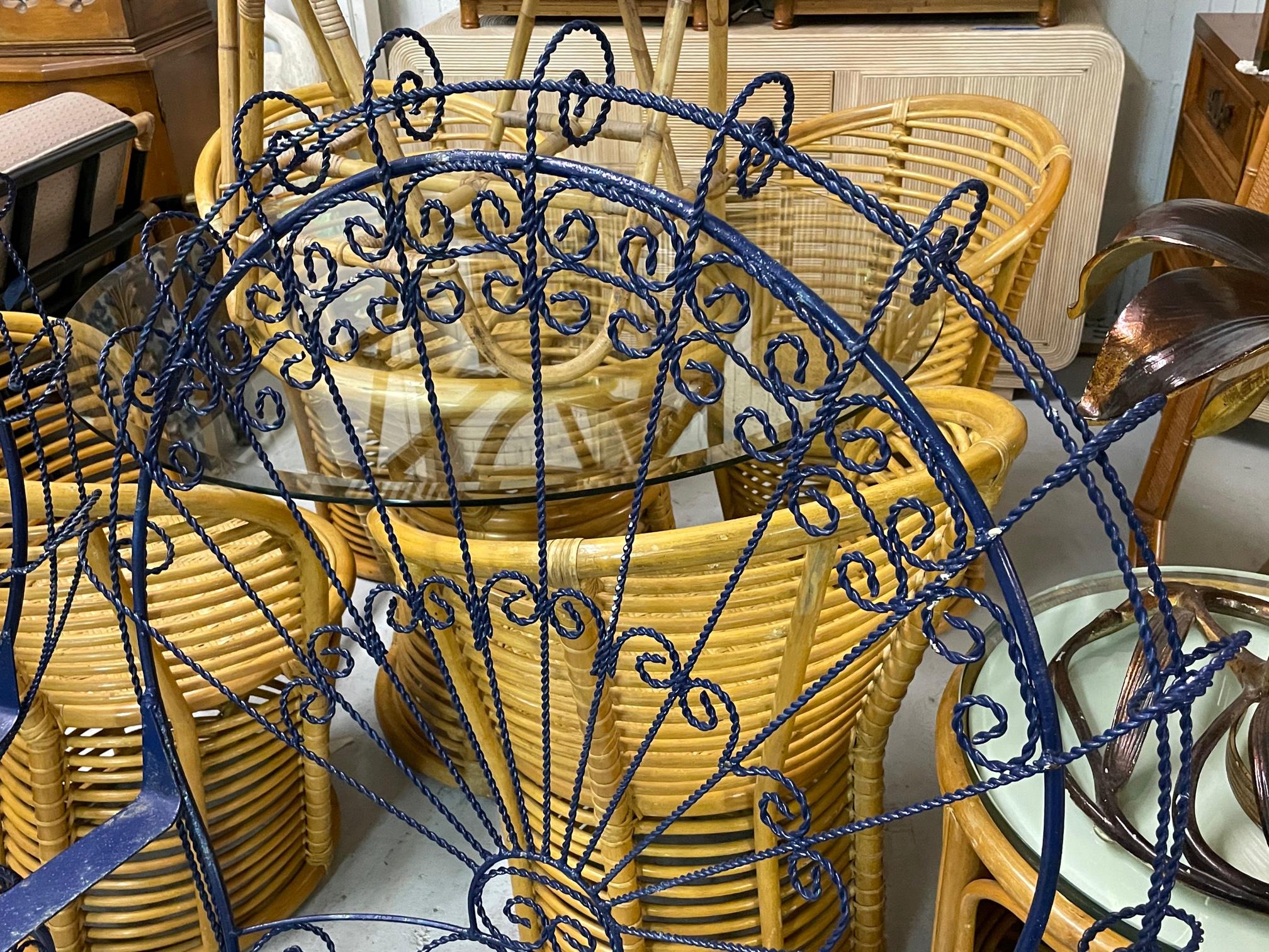 Hollywood Regency Salterini Twisted Wrought Iron Peacock Chairs