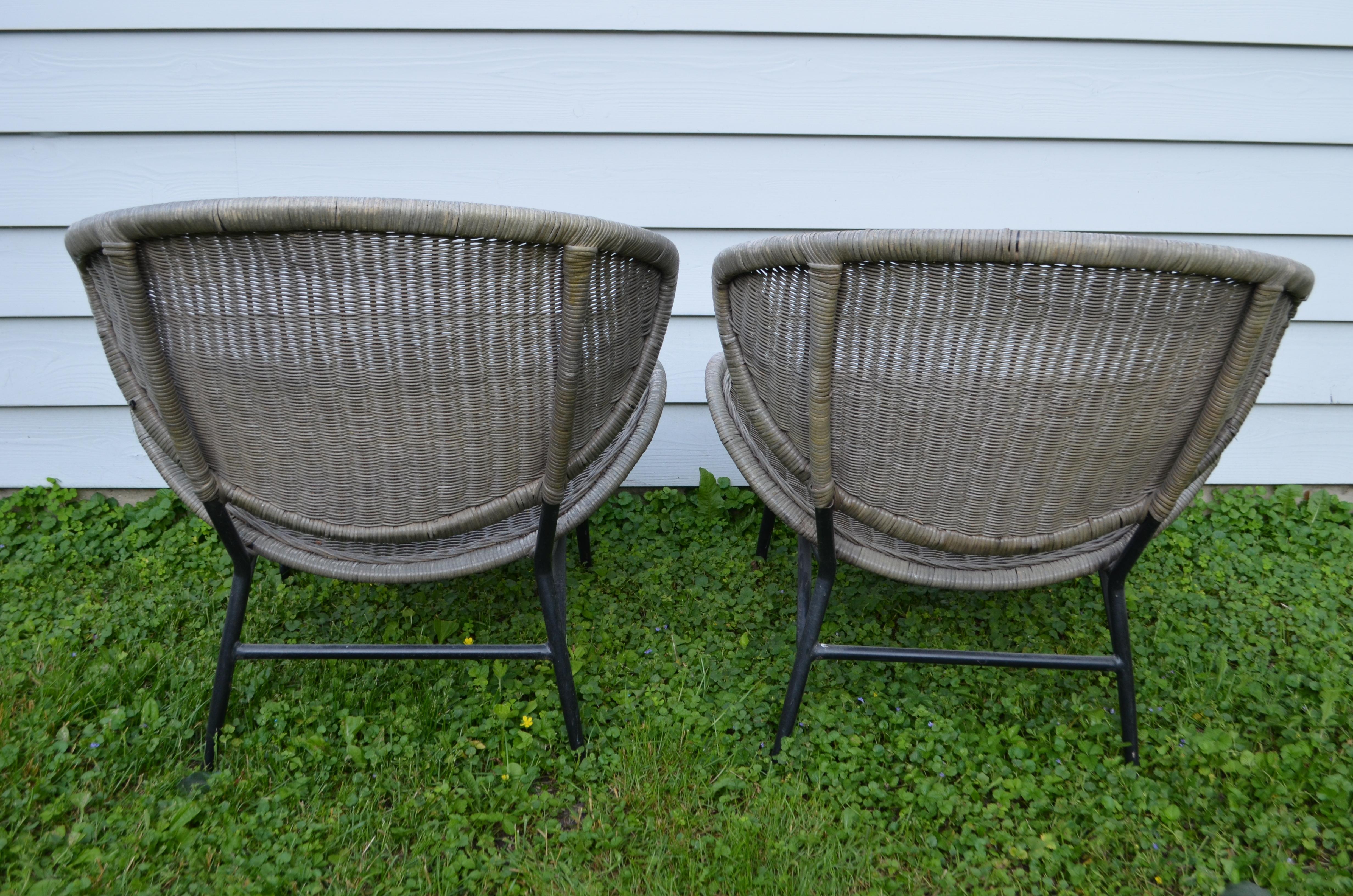 Salterini Wicker Clamshell Chairs, Pair, with Steel Frame for Home, Patio, Porch 8