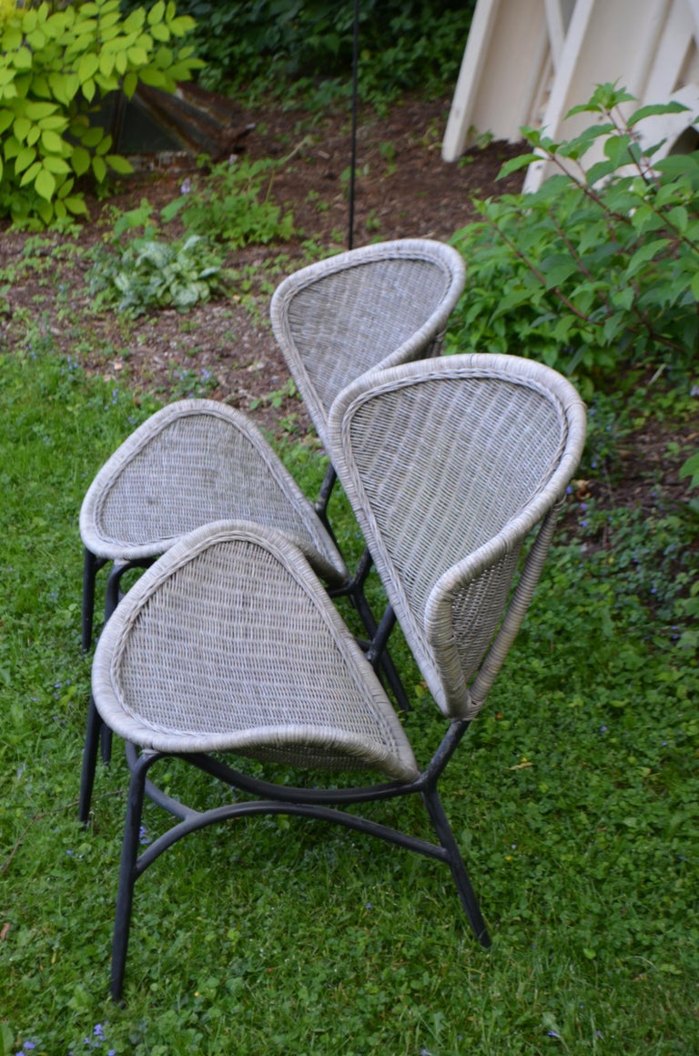 Salterini Wicker Clamshell Chairs, Pair, with Steel Frame for Home, Patio,  Porch