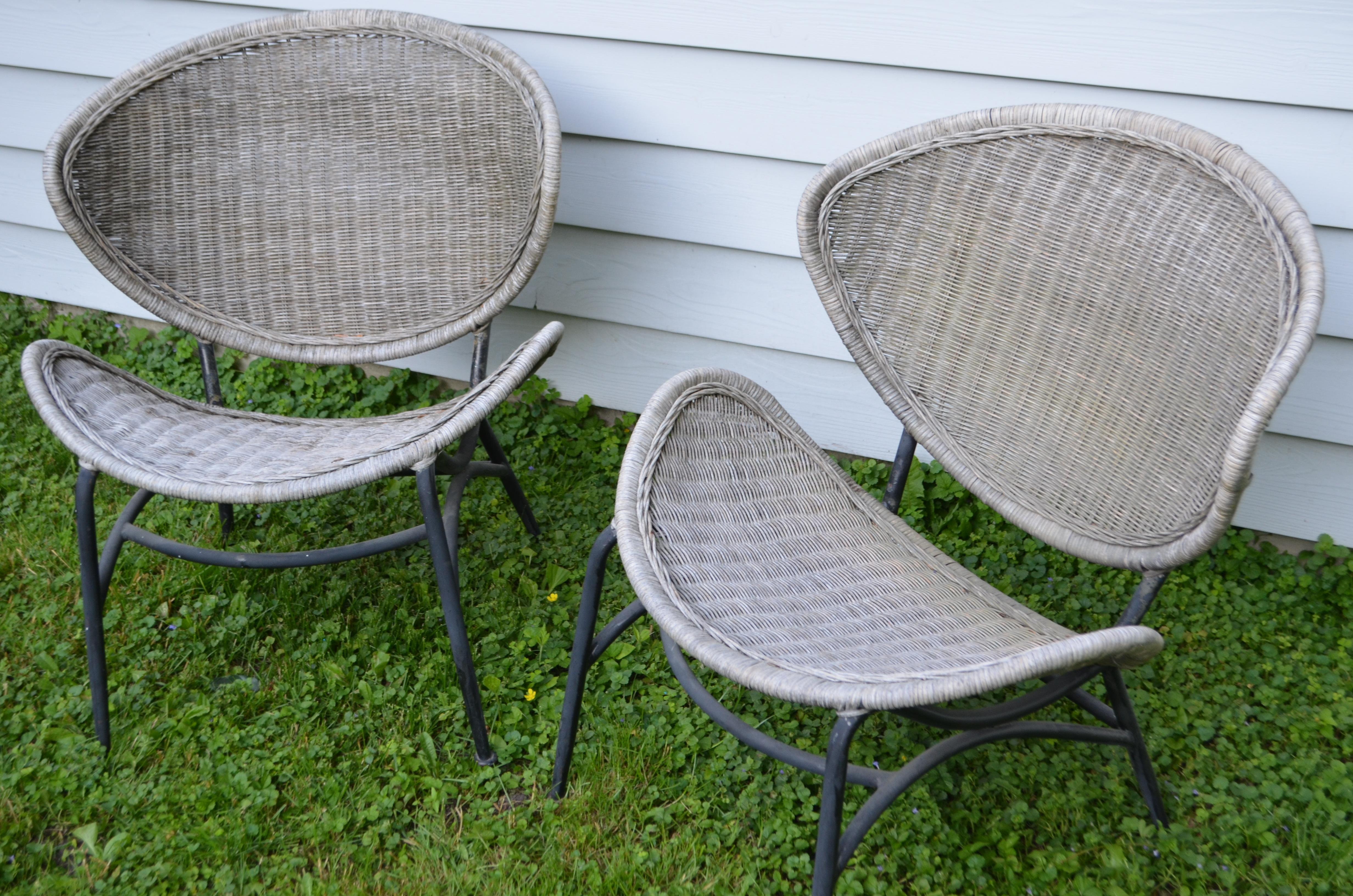 Salterini Wicker Clamshell Chairs, Pair, with Steel Frame for Home, Patio, Porch 1