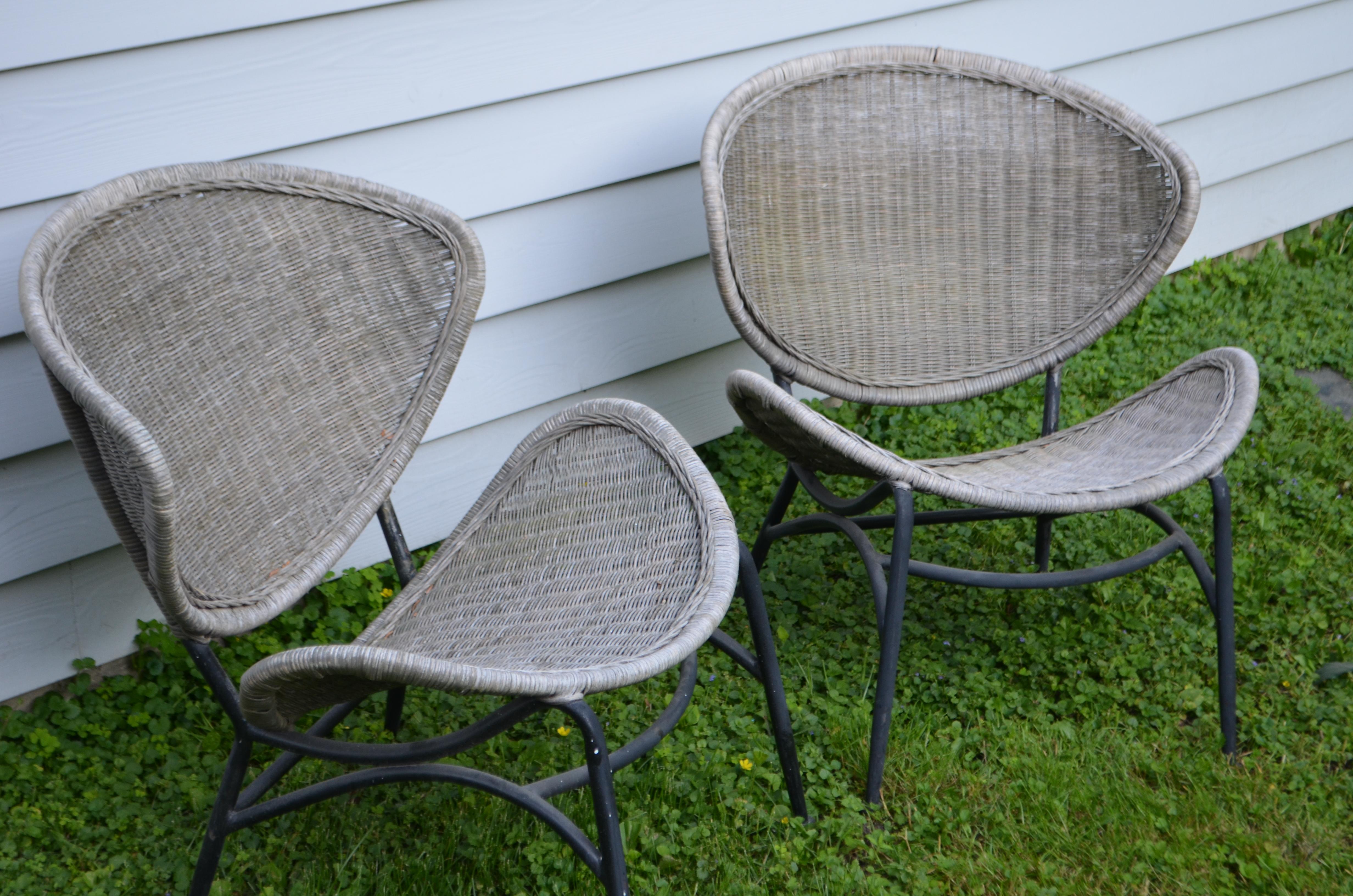 Salterini Wicker Clamshell Chairs, Pair, with Steel Frame for Home, Patio, Porch 2