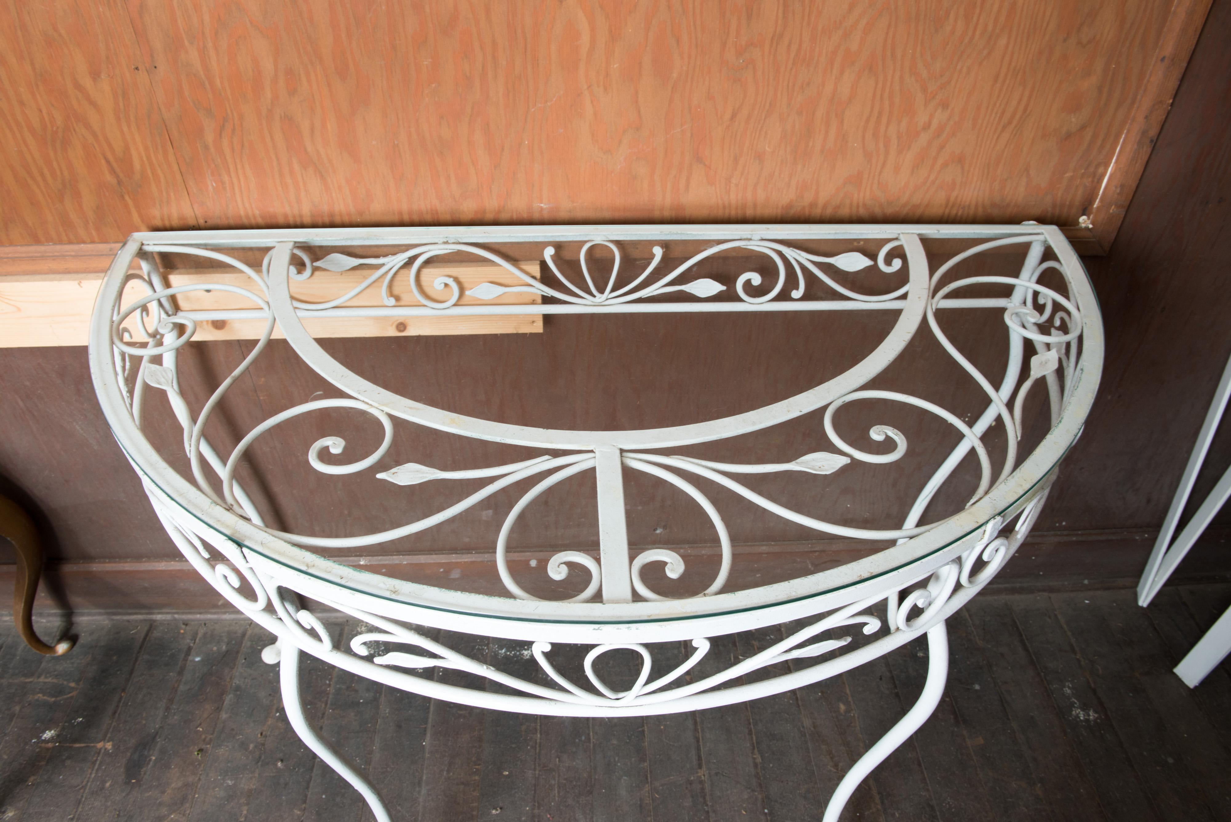 Salterini Wrought Iron Demi Lune Console Table In Good Condition For Sale In Stamford, CT