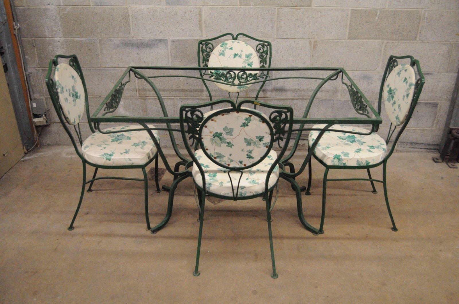 Salterini Wrought Iron Patio Dining Set Table Four Chairs Garden Furniture 6