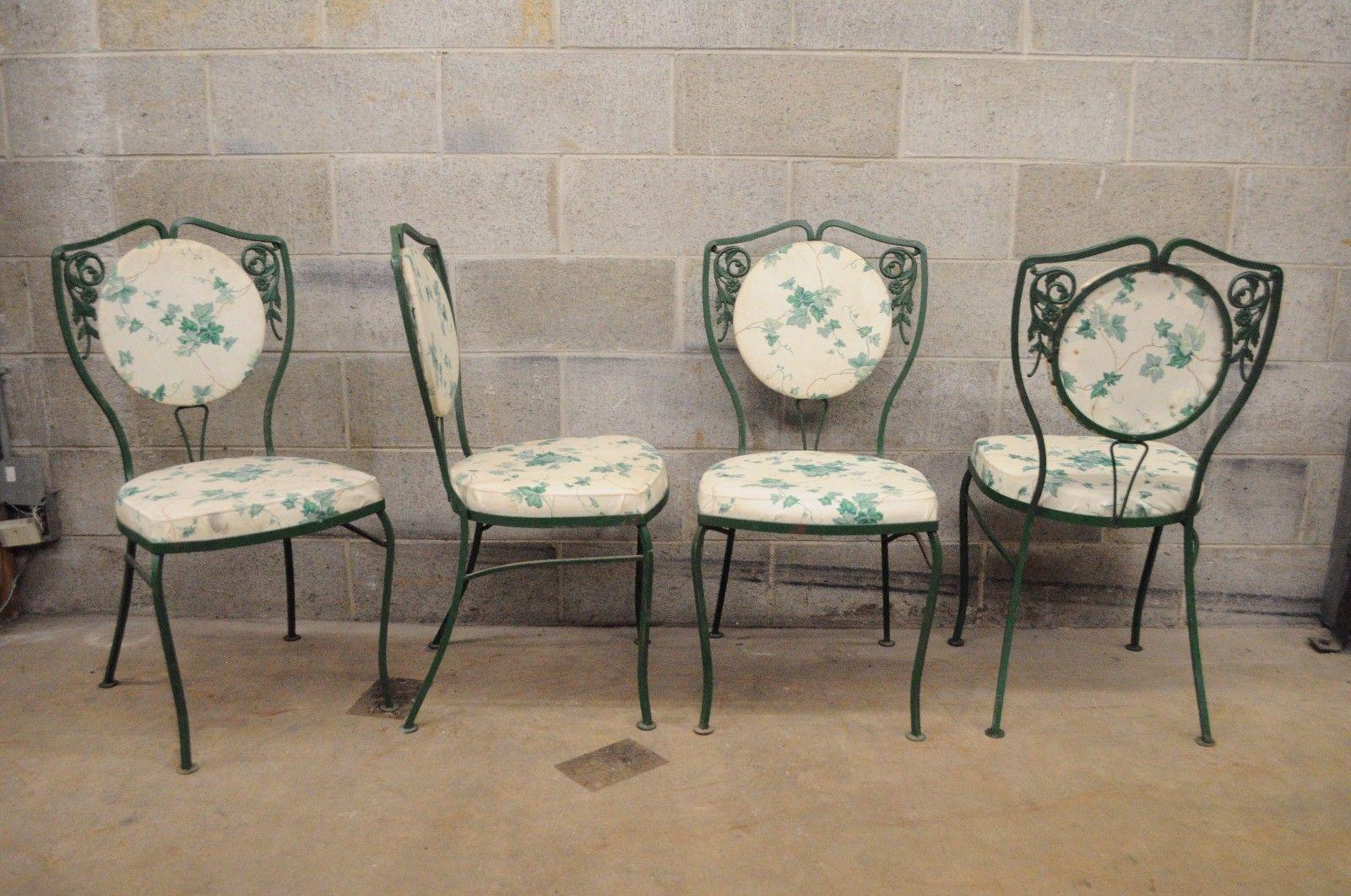 Mid-Century Modern Salterini Wrought Iron Patio Dining Set Table Four Chairs Garden Furniture