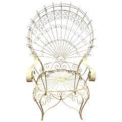 Salterini Wrought Iron White Wire Peacock Large Garden Wingback Chair