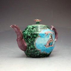 Saltglaze Stoneware Enamel Teapot with Portrait of Frederick of Prussia