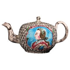 Saltglaze Teapot with portrait of Frederick the Great of Prussia and the Prussia