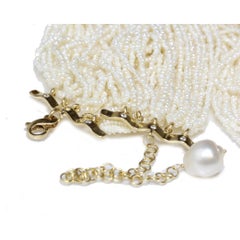 Saltwater Akoya Keshi Pearl Multi Row Diamond Necklace AAA 14k Yellow Gold