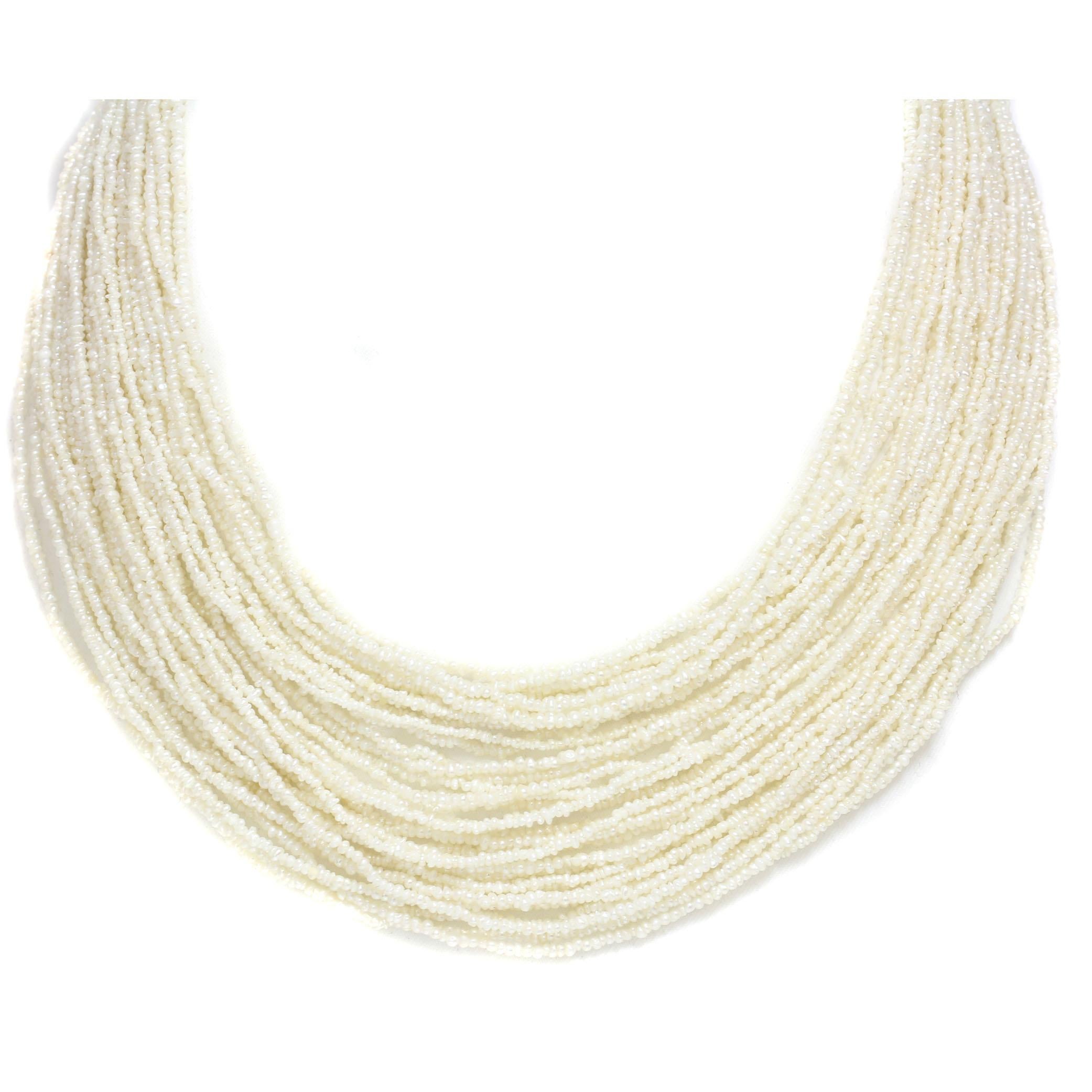 Bead Saltwater Akoya Keshi Pearl Multi Row Diamond Necklace AAA 14k Yellow Gold For Sale